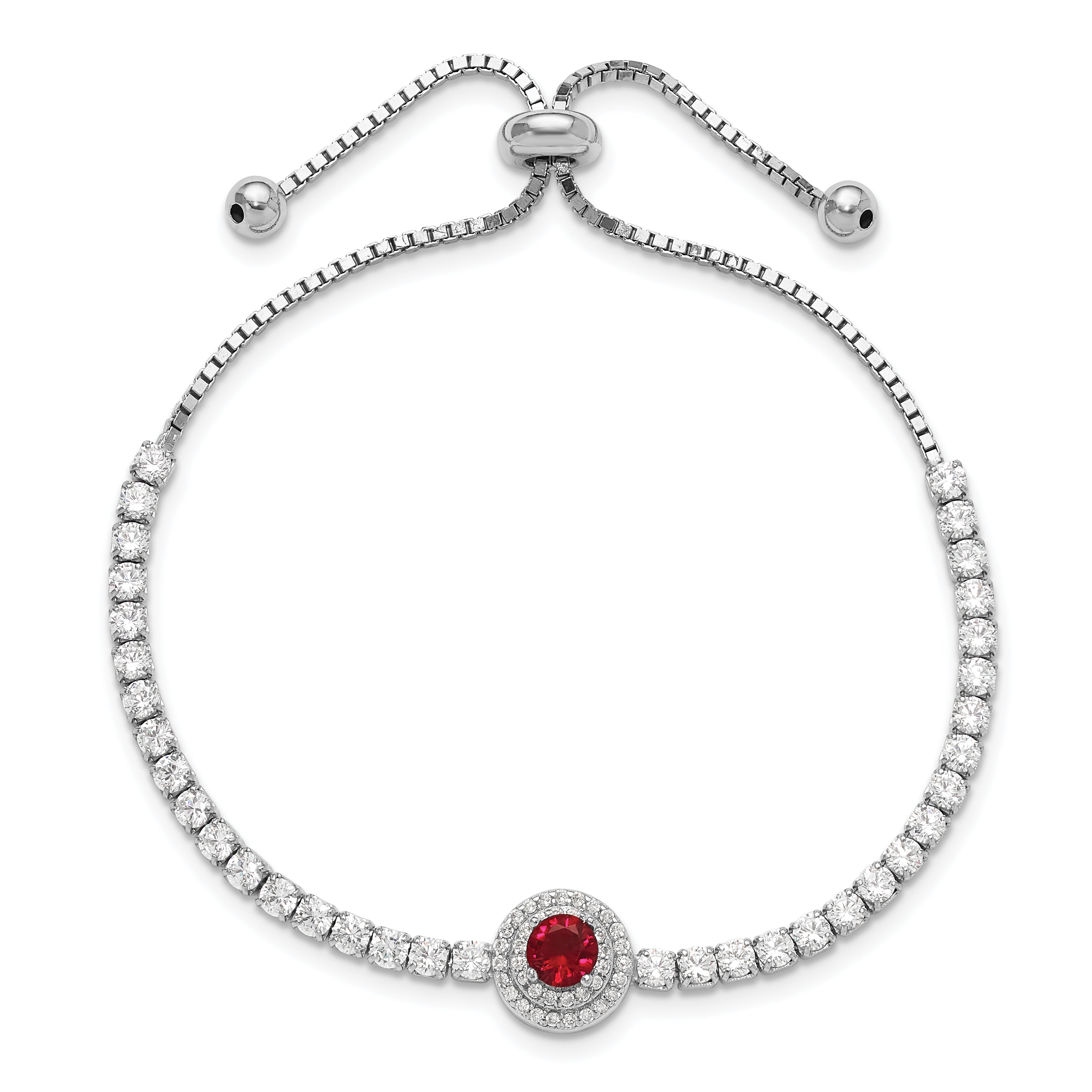 Sterling Silver Rhodium-plated CZ and Red Glass Adjustable Bracelet Secondary image