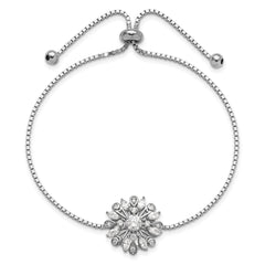 Sterling Silver Rhodium-plated Floral CZ Adjustable Bolo Bracelet