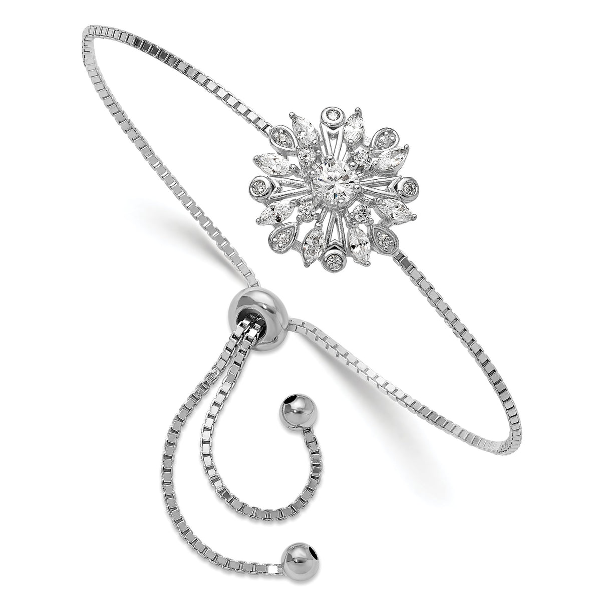 Floral Cubic Zirconia Bolo Bracelet in Sterling Silver, 17.2mm Adjustable - Sophia Jewelers Main image