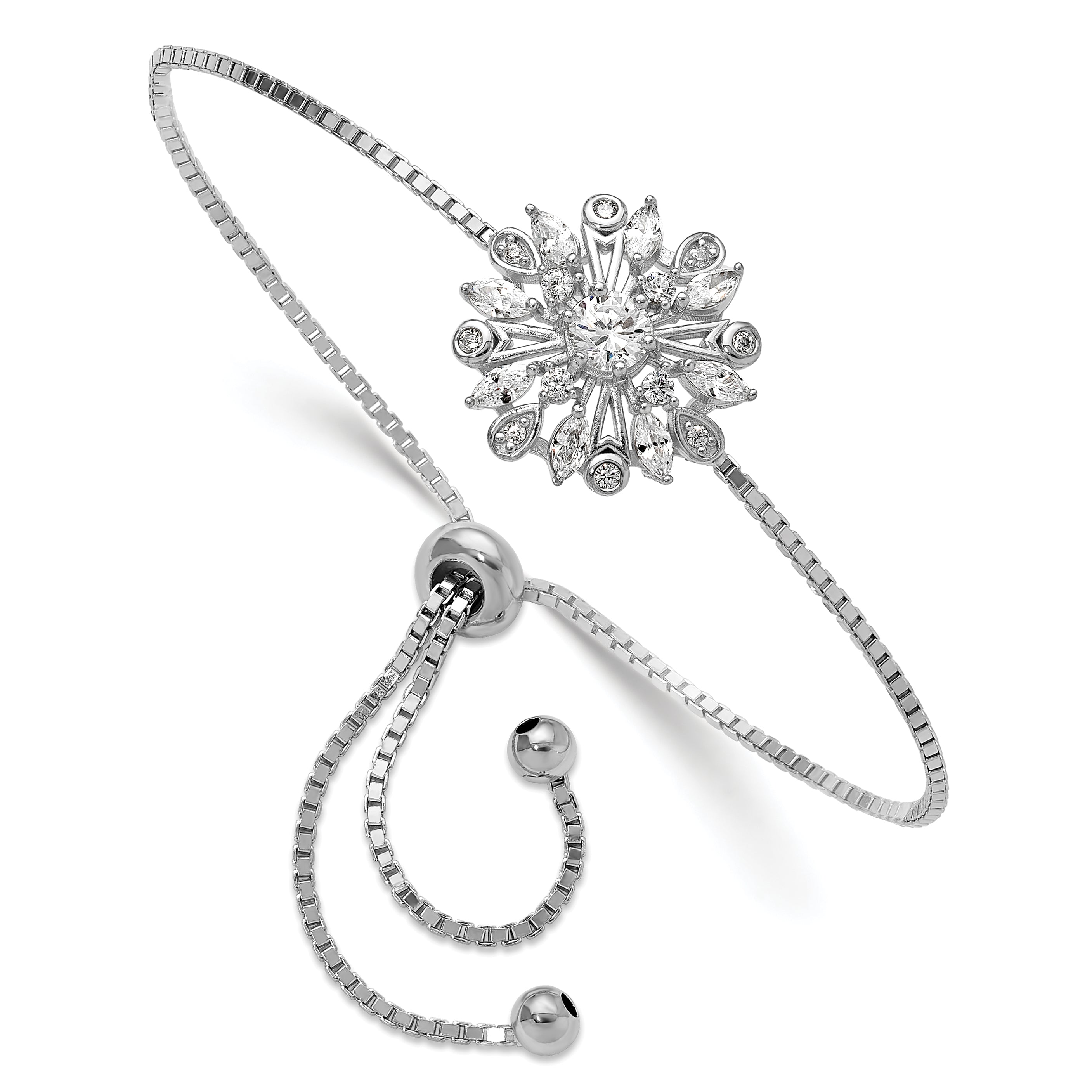 Sterling Silver Rhodium-plated Floral CZ Adjustable Bolo Bracelet Main image
