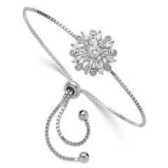 Sterling Silver Rhodium-plated Floral CZ Adjustable Bolo Bracelet