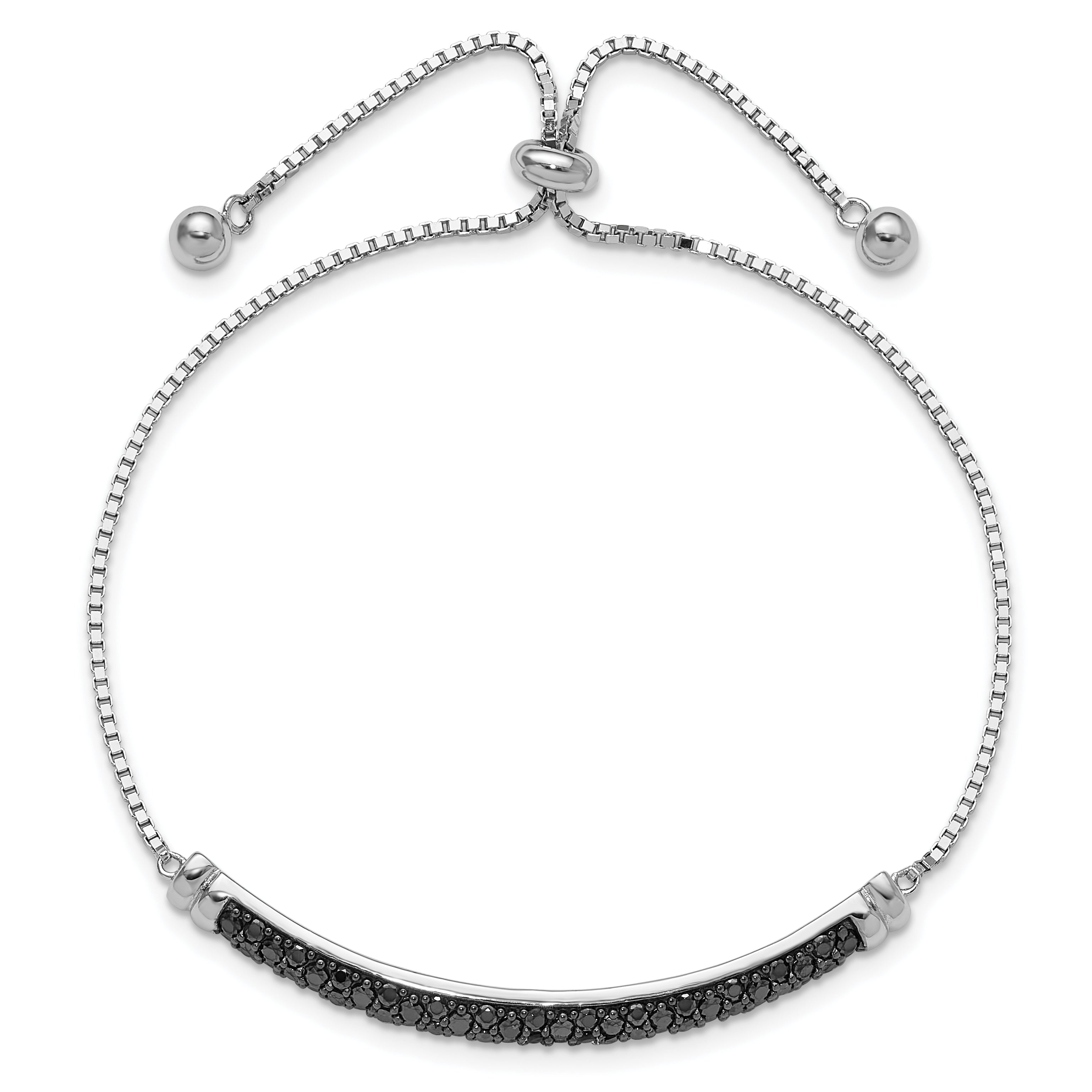 Sterling Silver Rhodium-plated Black Spinel Bar Adjustable Bracelet Secondary image