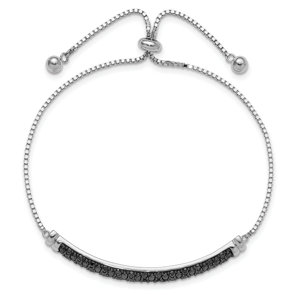 Sterling Silver Rhodium-plated Black Spinel Bar Adjustable Bracelet
