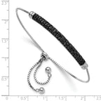 Sterling Silver Rhodium-plated Black Spinel Bar Adjustable Bracelet