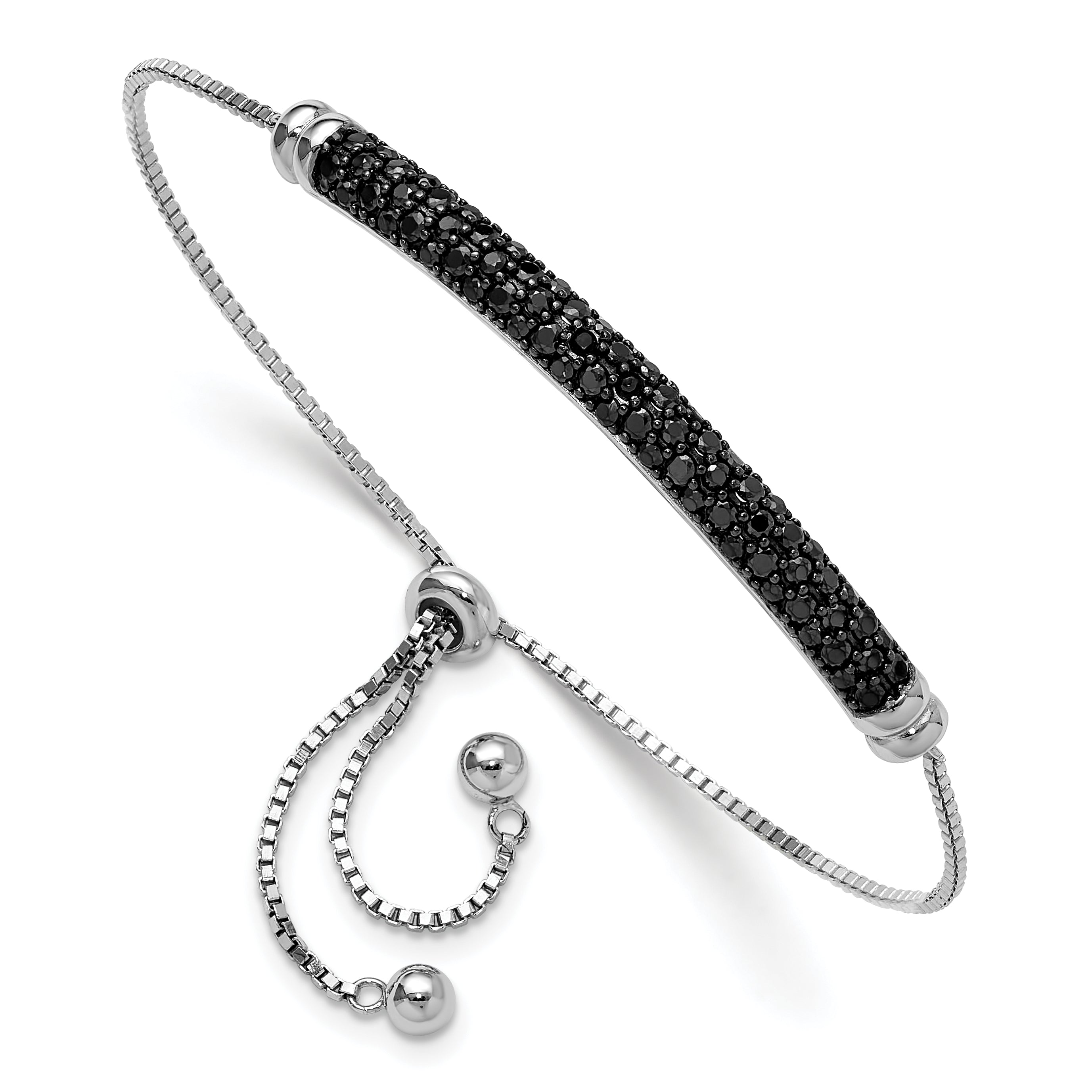 Sterling Silver Rhodium-plated Black Spinel Bar Adjustable Bracelet Main image