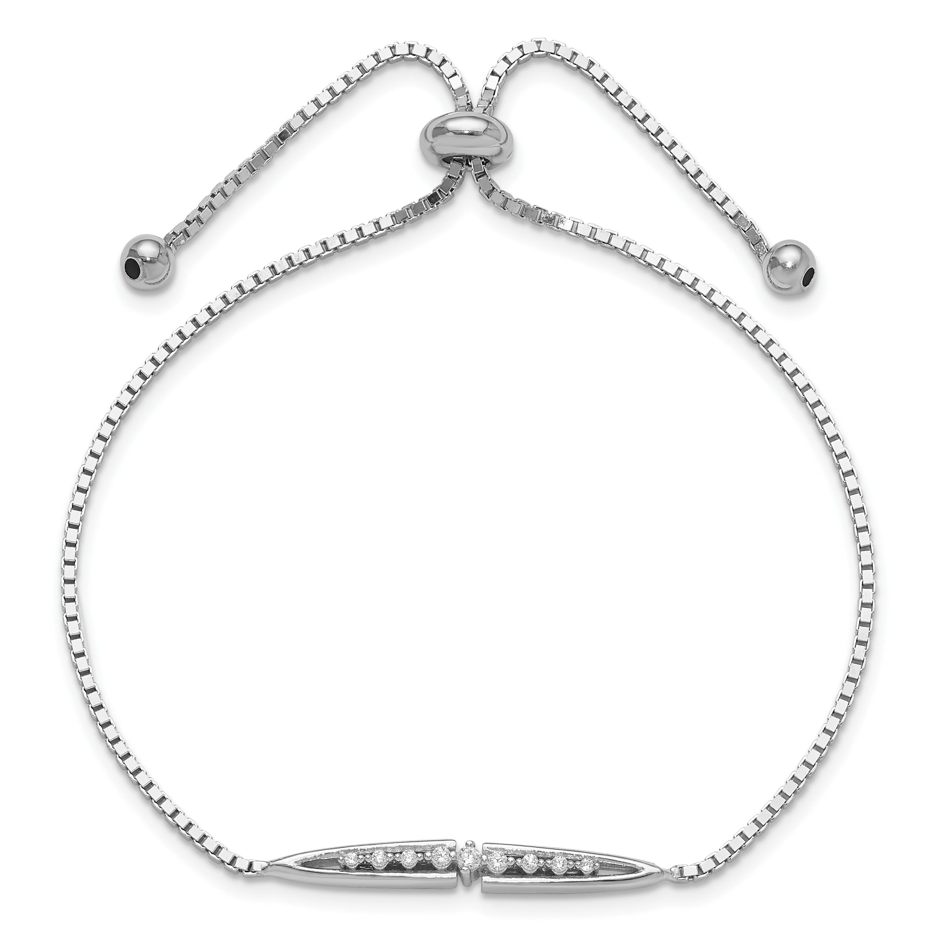 Sterling Silver Rhodium-plated Fancy CZ Adjustable Bolo Bracelet Secondary image