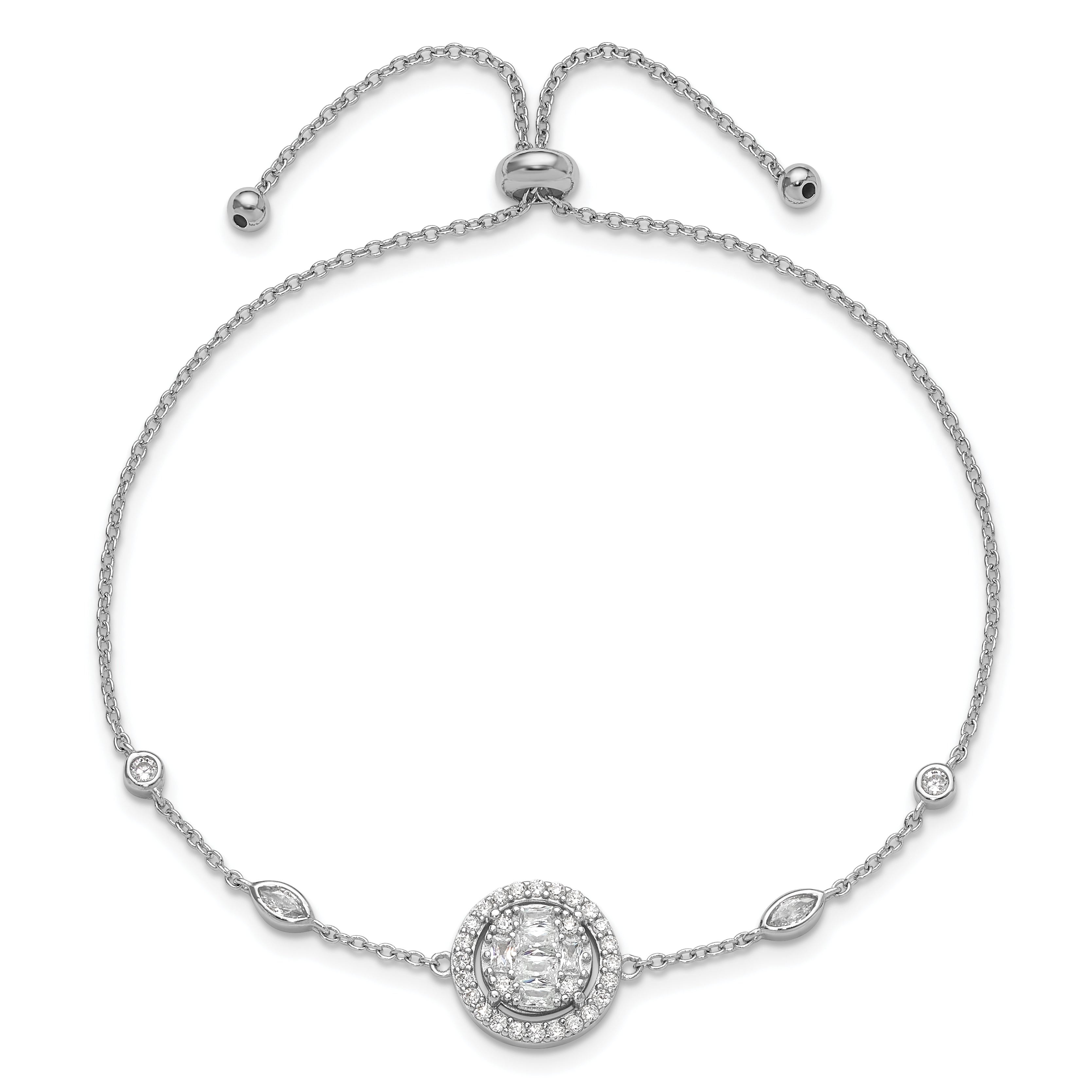 Sterling Silver Rhodium-plated CZ Adjustable Bracelet