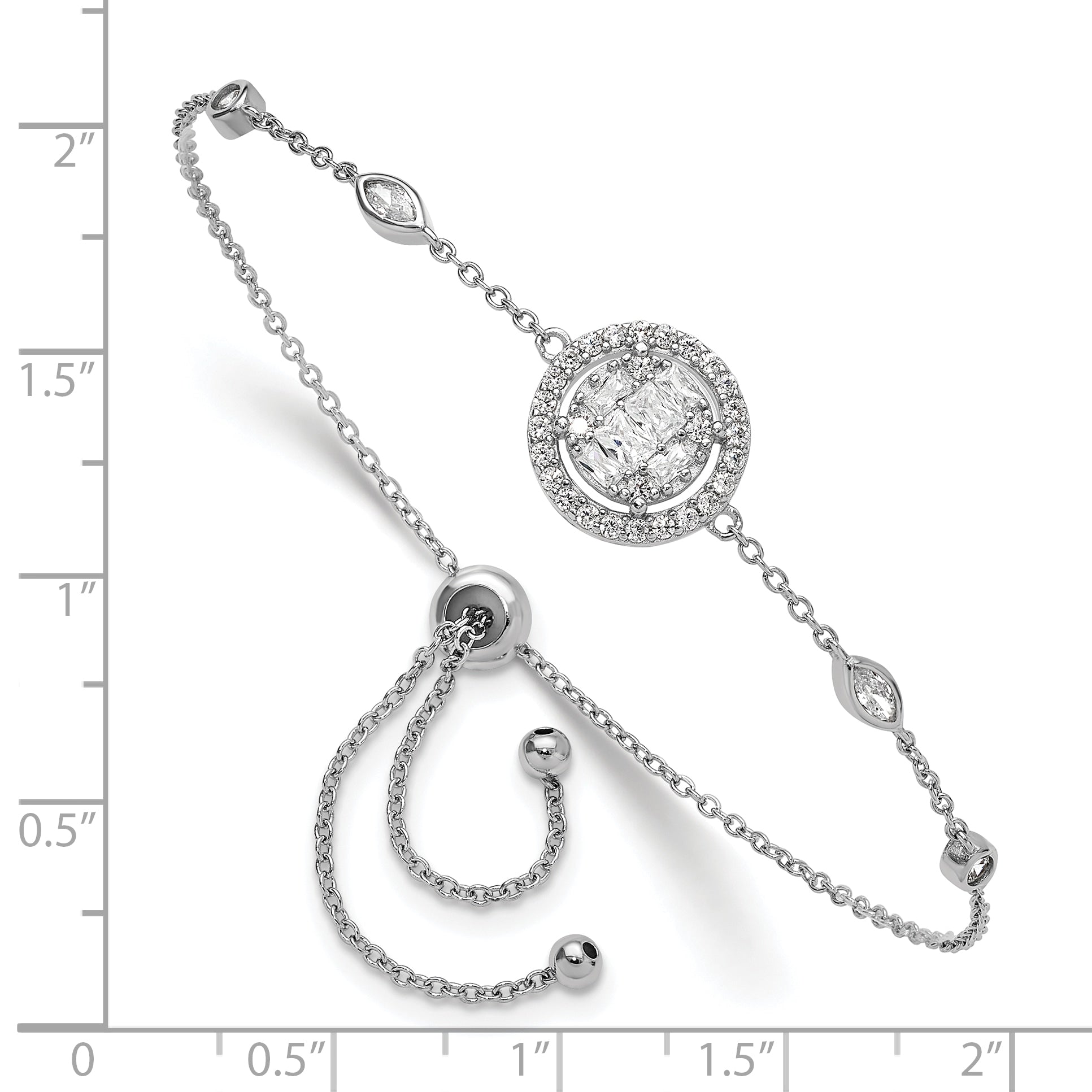 Sterling Silver Rhodium-plated CZ Adjustable Bracelet