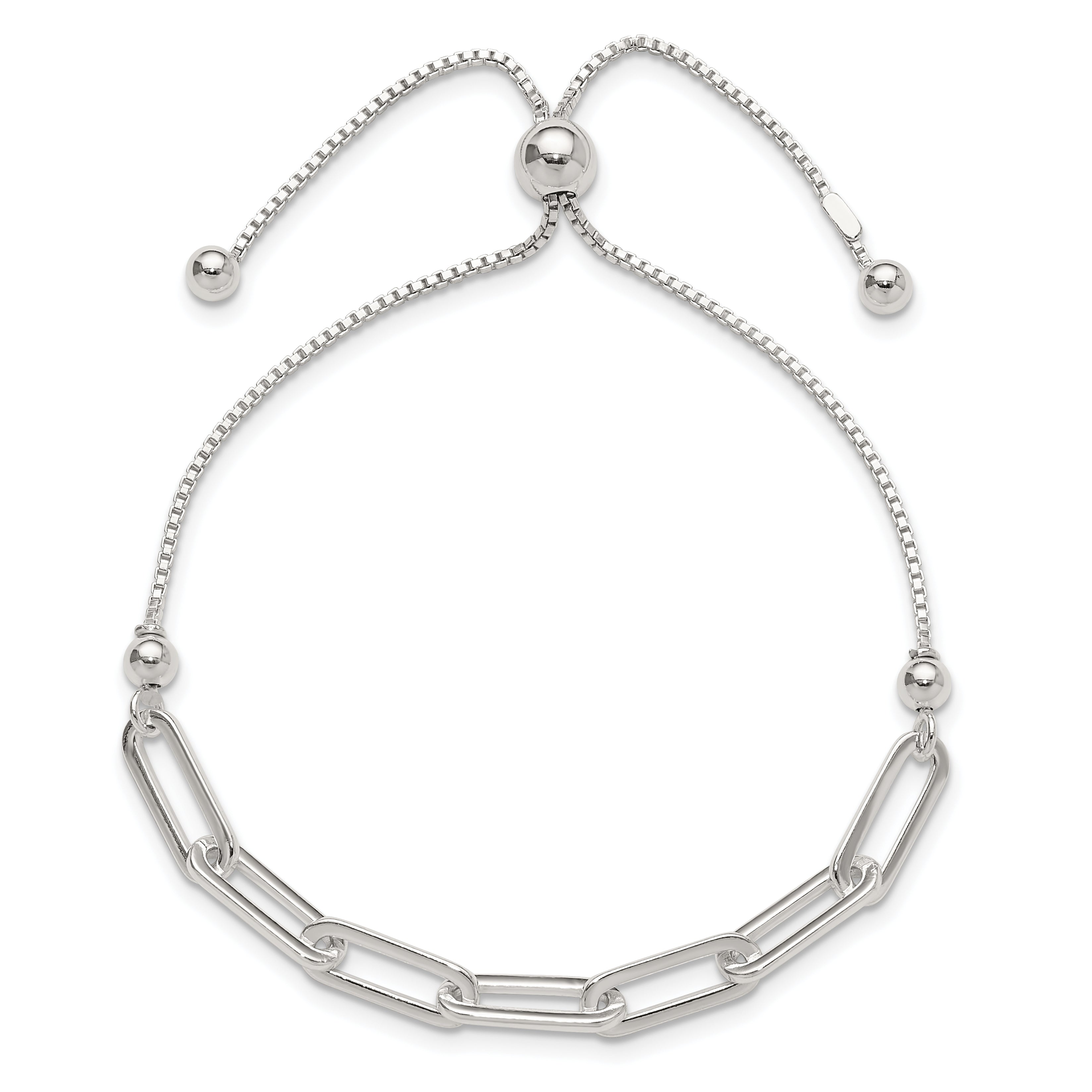Sterling Silver Polished Paperclip Link Adjustable Bracelet Secondary image