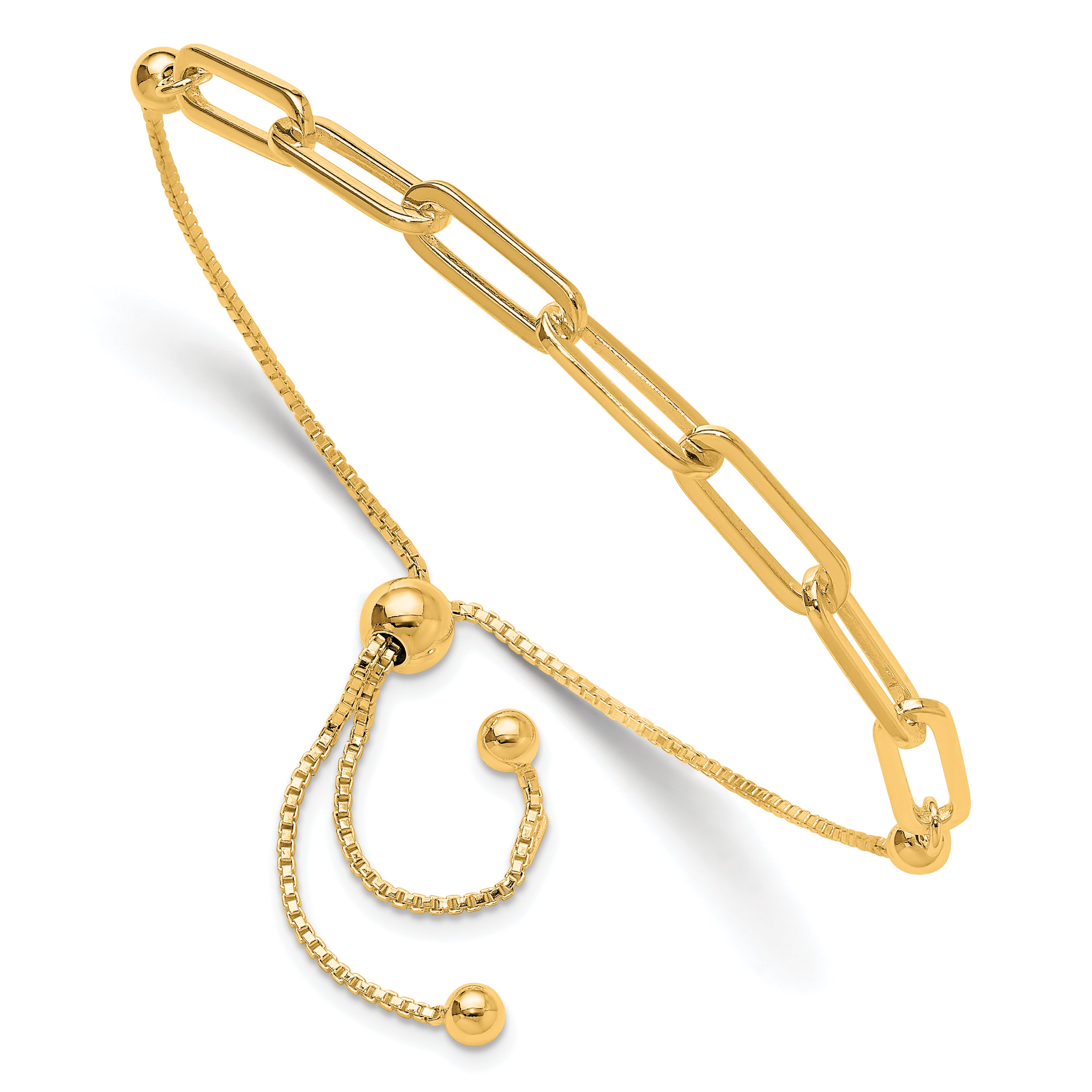 Sterling Silver Gold-tone Polished Paperclip Link Adjustable Bracelet