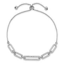 Sterling Silver Rhod-plated Paperclip Link CZ Adjustable Bracelet
