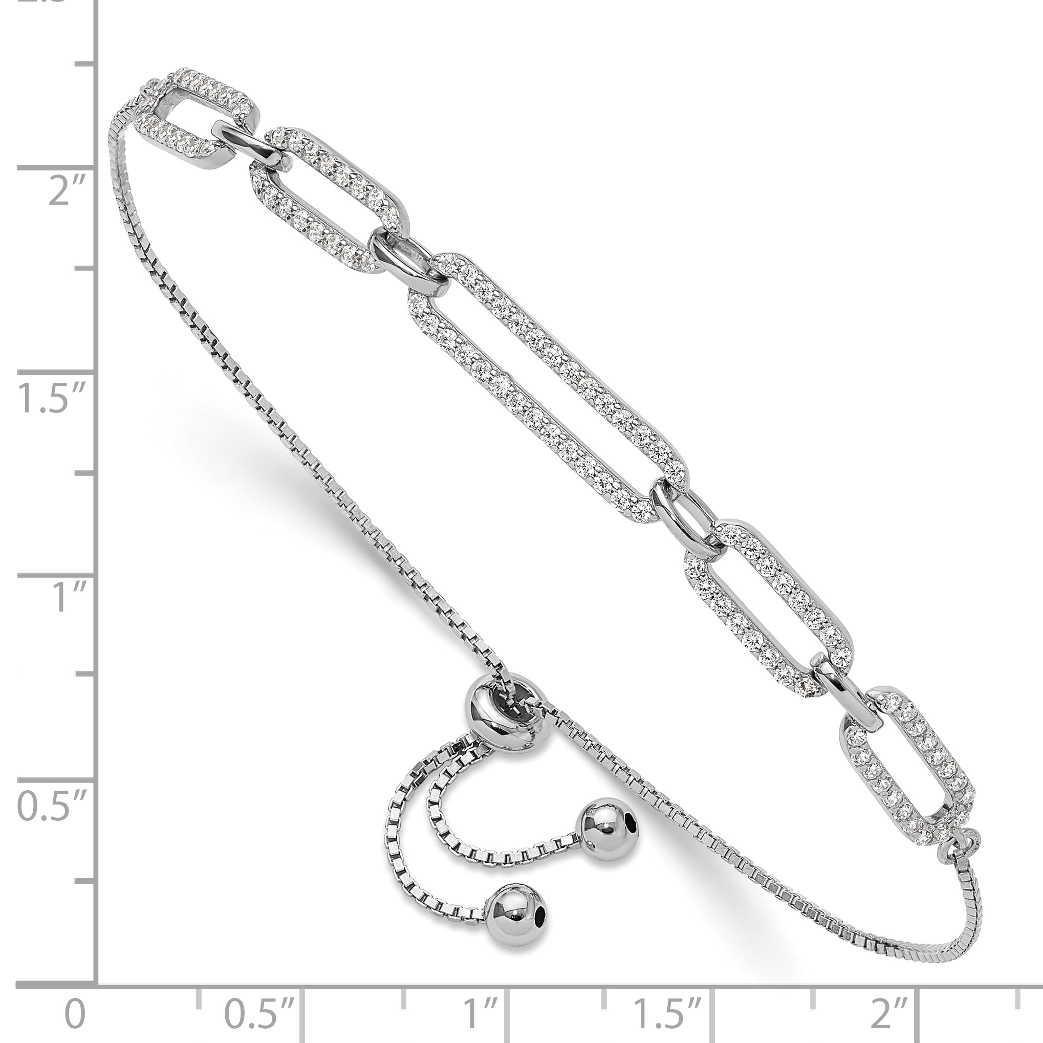 Sterling Silver Rhod-plated Paperclip Link CZ Adjustable Bracelet