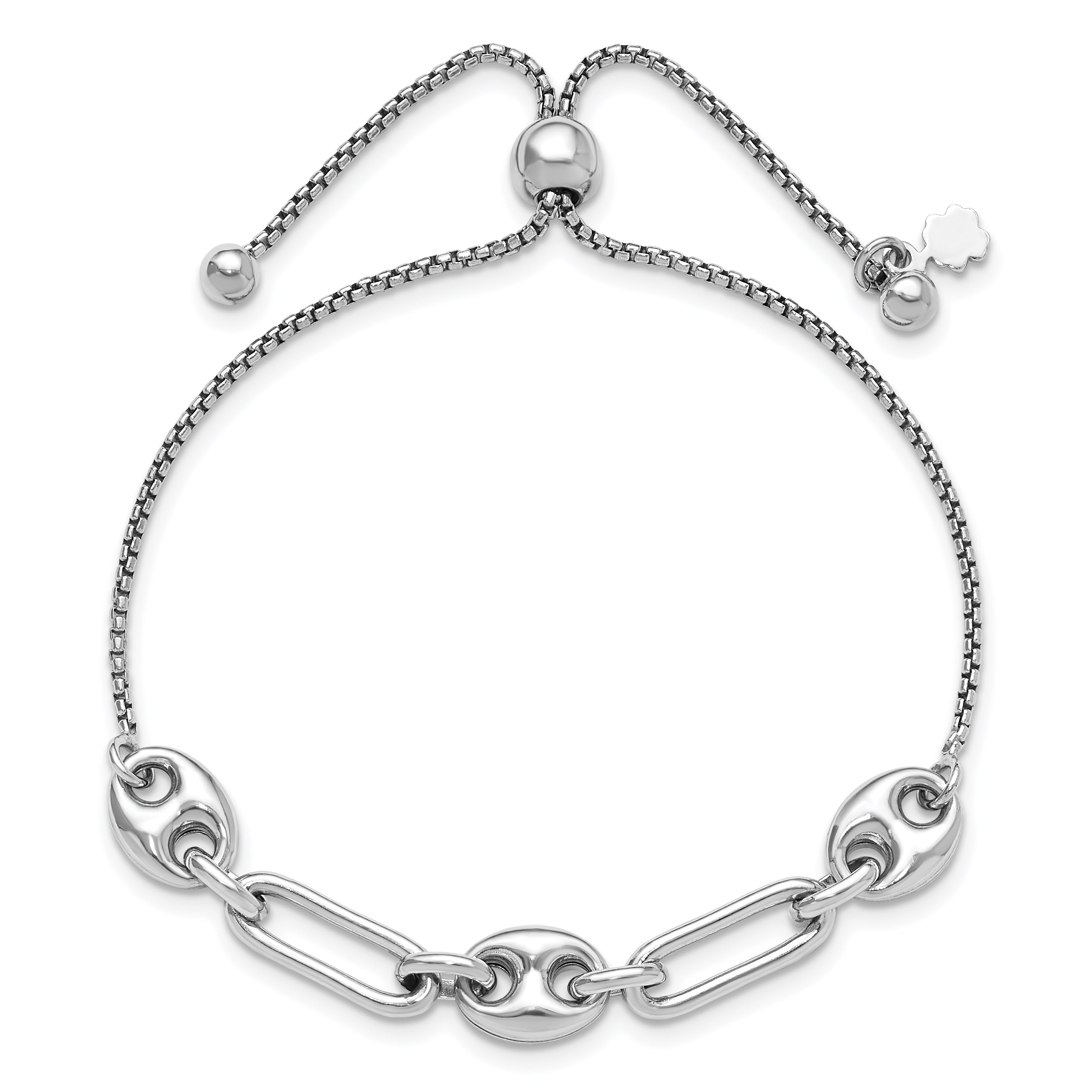 Sterling Silver Rhodium-plated Fancy Link Adjustable Bolo Bracelet Secondary image