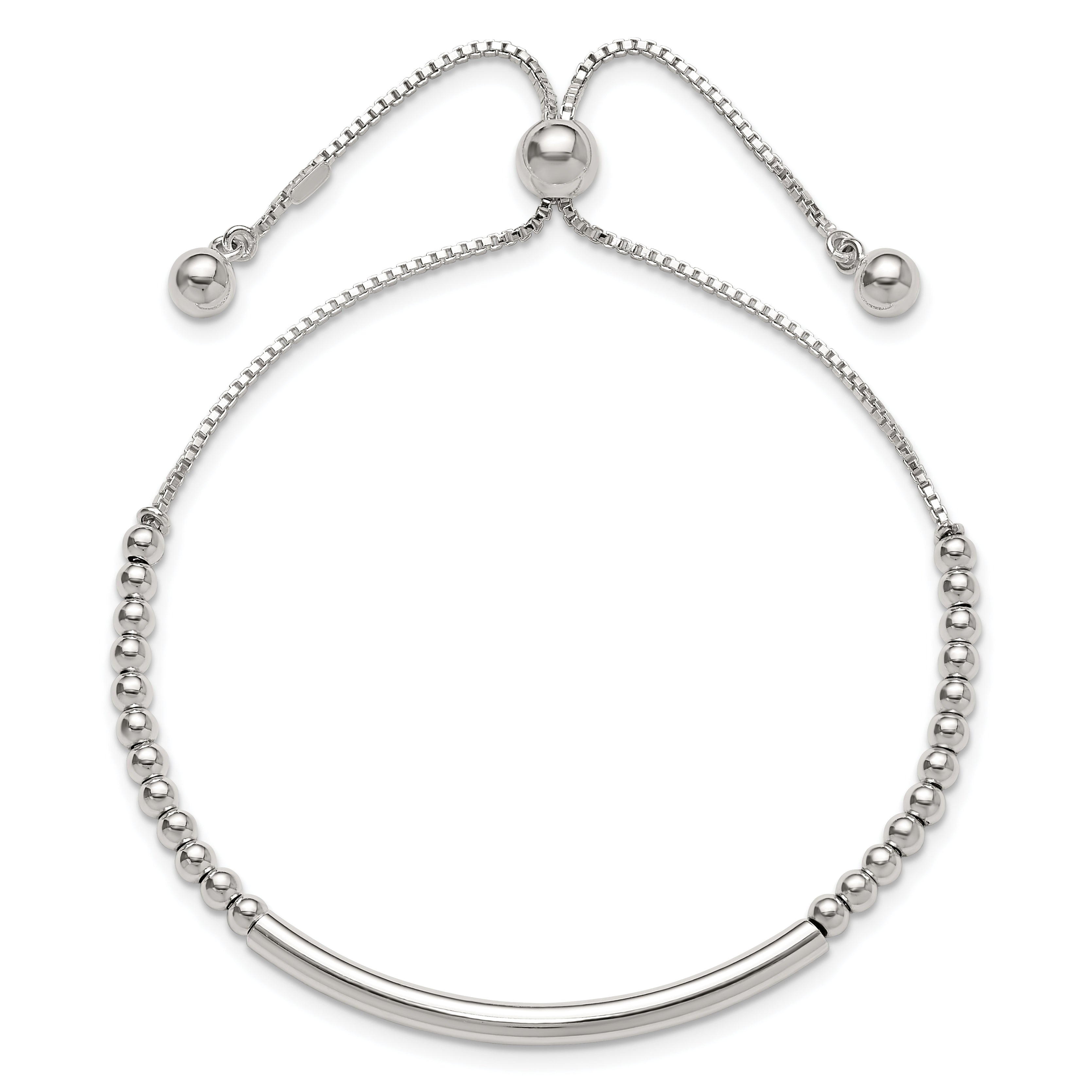 Sterling Silver Polished Bar Beaded Adjustable Bracelet Secondary image