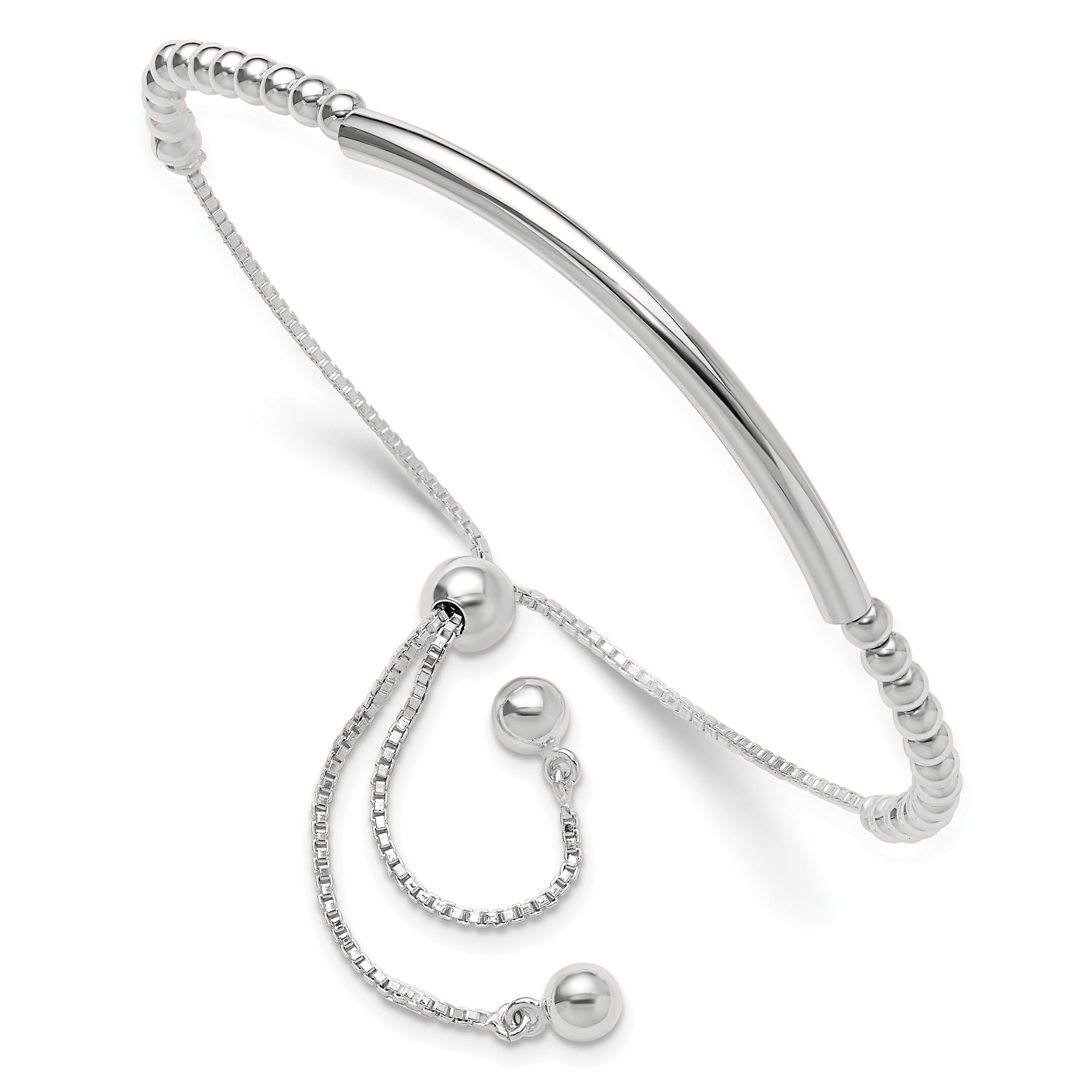 Sterling Silver Polished Bar Beaded Adjustable Bracelet Main image