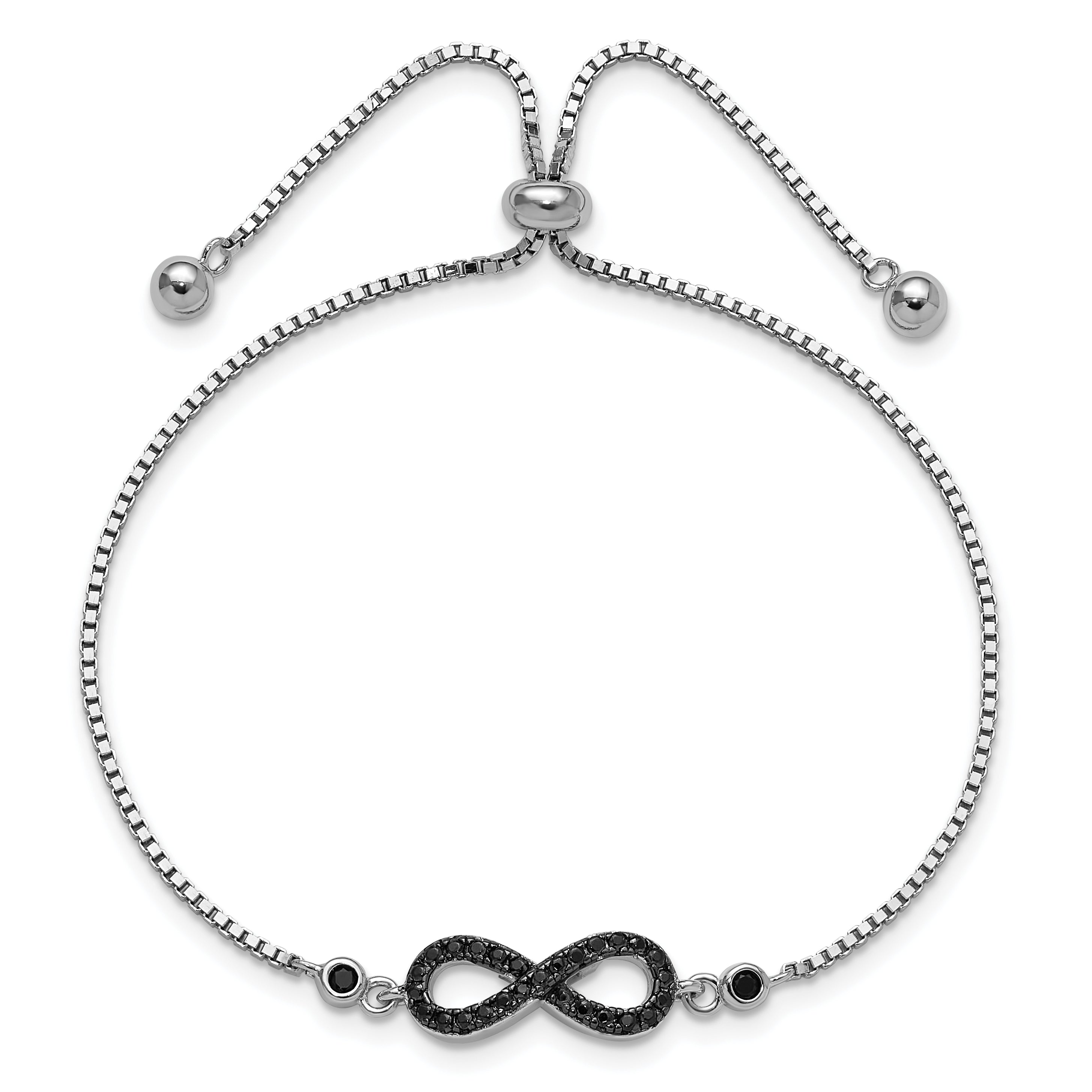 Sterling Silver Rhodium-plated Black Spinel Infinity Symbol Adjustable Brac Secondary image