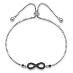 Sterling Silver Rhodium-plated Black Spinel Infinity Symbol Adjustable Brac