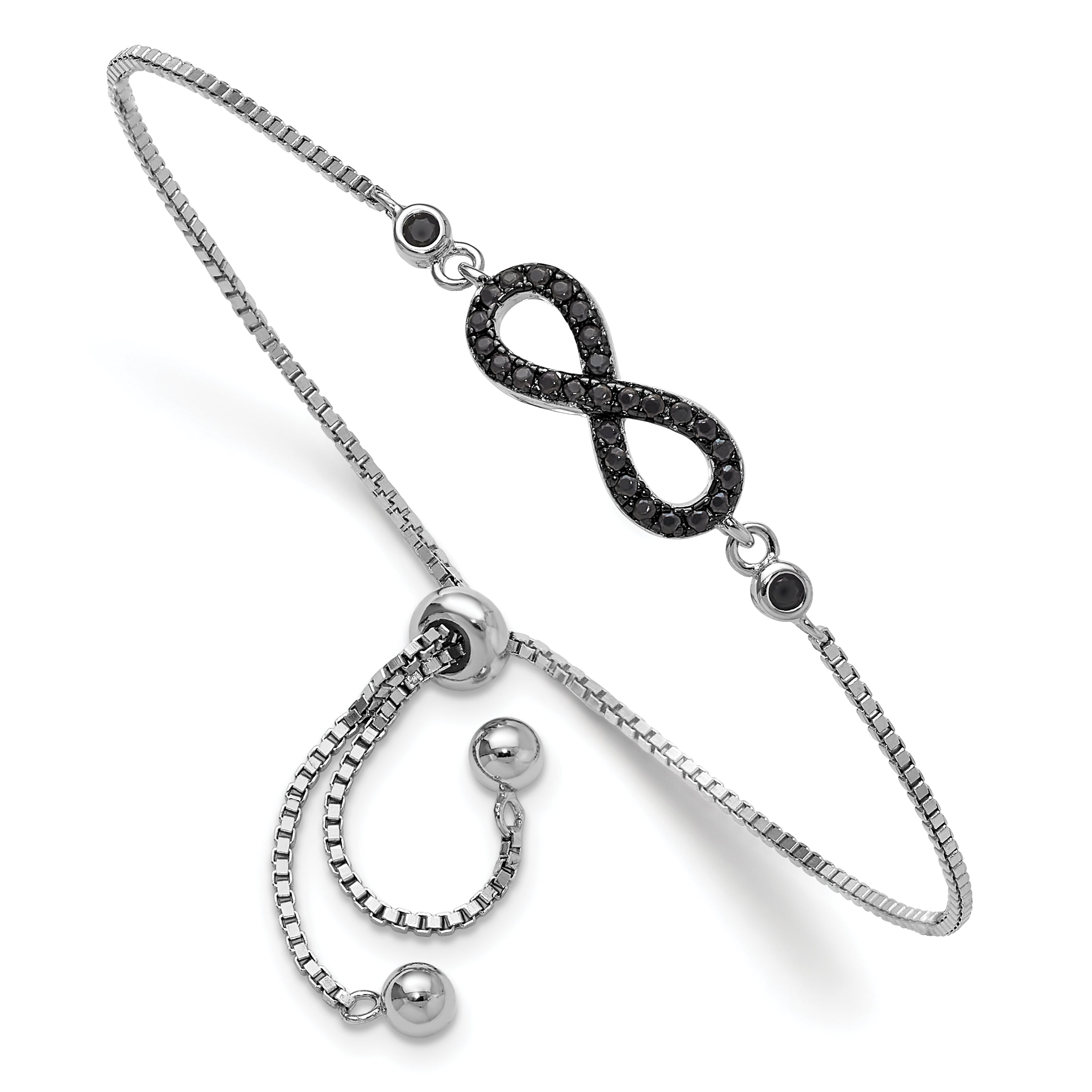 Sterling Silver Rhodium-plated Black Spinel Infinity Symbol Adjustable Brac Main image