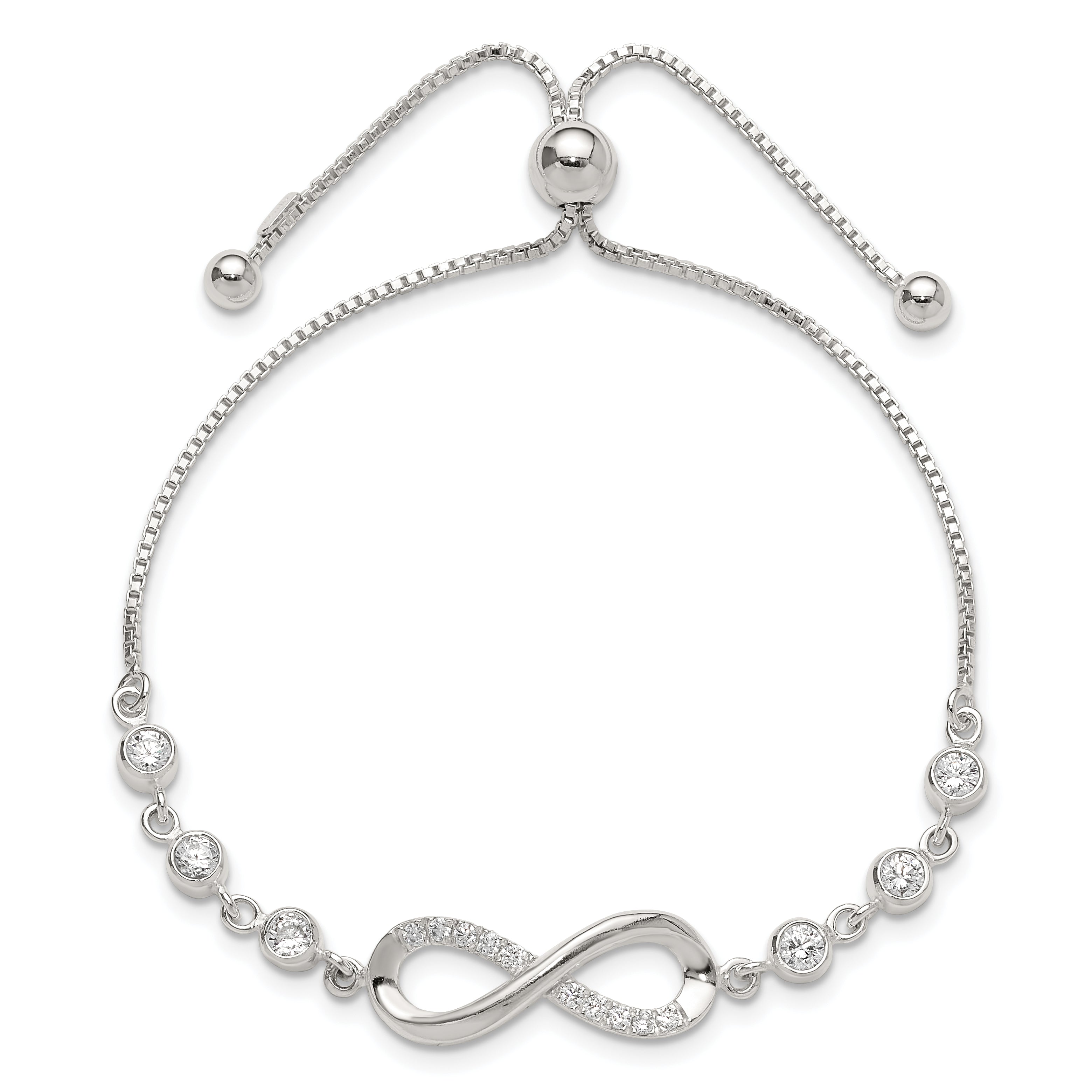 Sterling Silver Polished CZ Infinity Adjustable Bracelet Secondary image