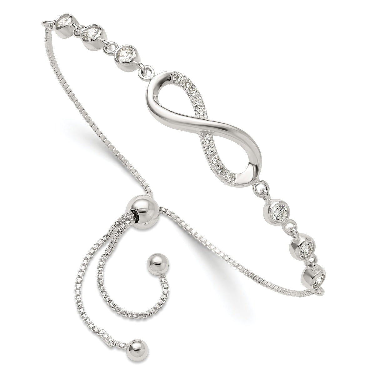 Cubic Zirconia Infinity Bolo Bracelet in Sterling Silver, 8.35mm Adjustable - Sophia Jewelers Main image
