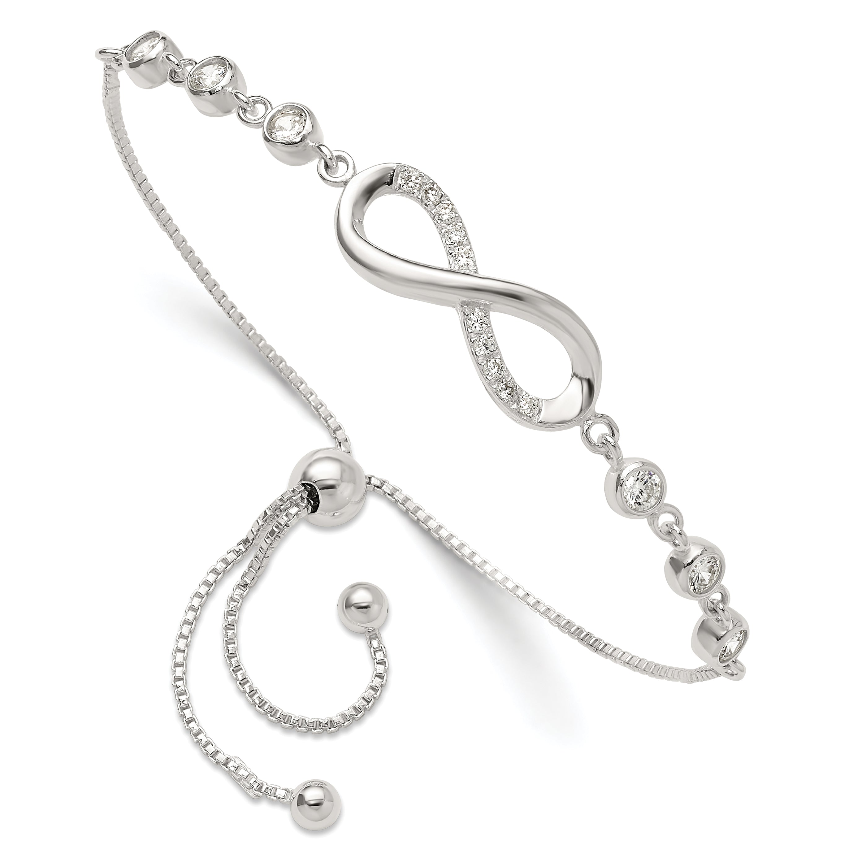 Sterling Silver Polished CZ Infinity Adjustable Bracelet Main image