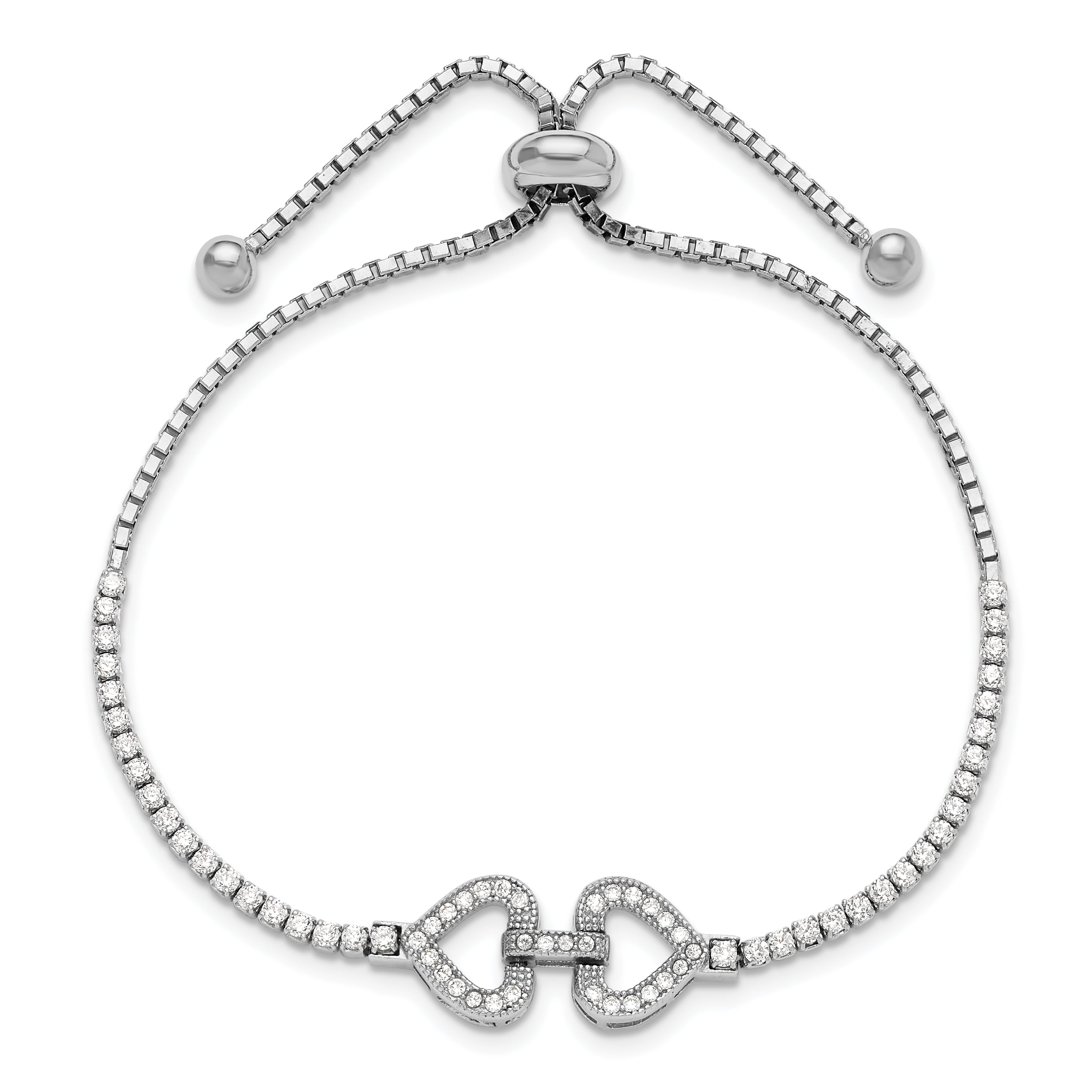 Sterling Silver Rhodium-plated CZ Linked Hearts Adjustable Bracelet Secondary image