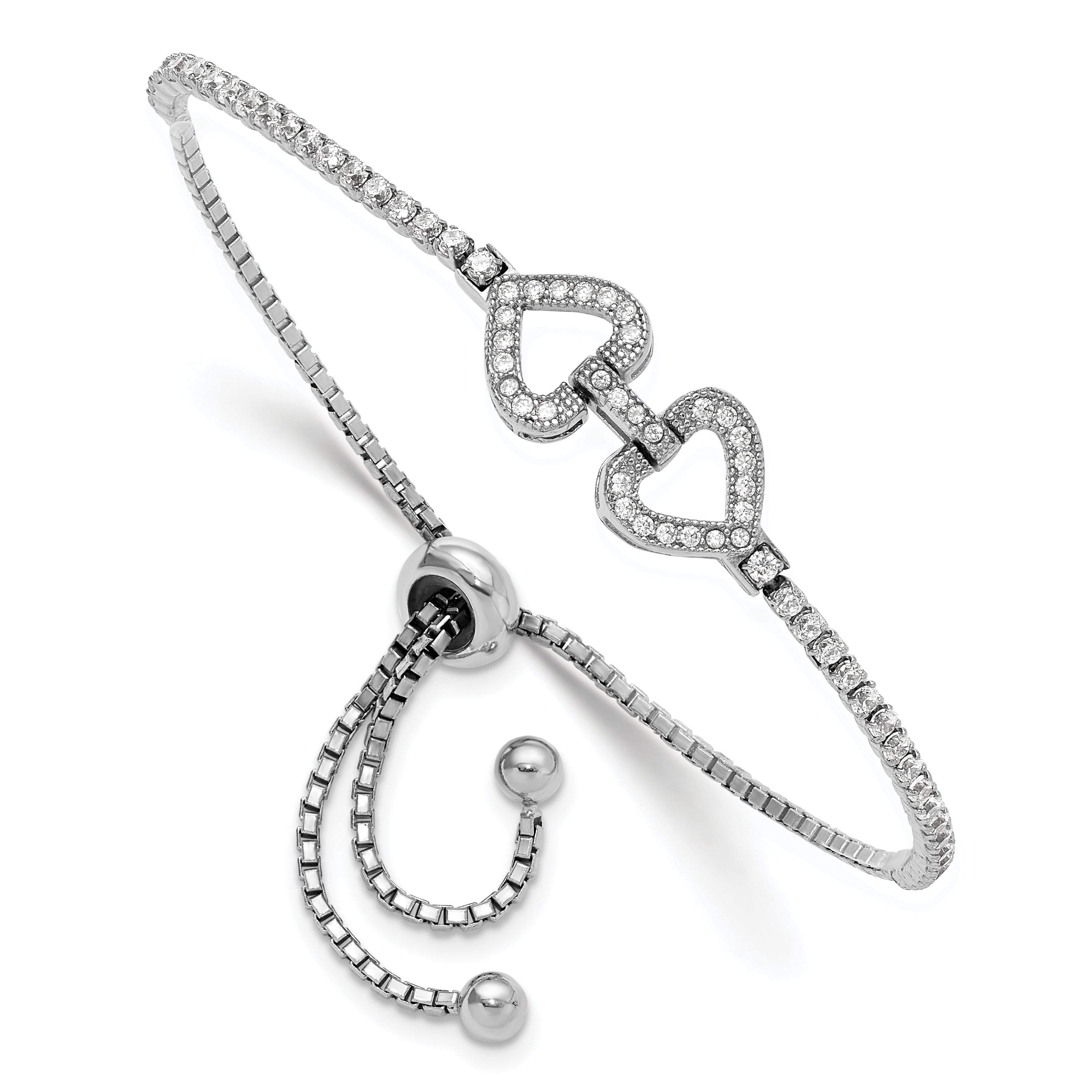 Sterling Silver Rhodium-plated CZ Linked Hearts Adjustable Bracelet Main image