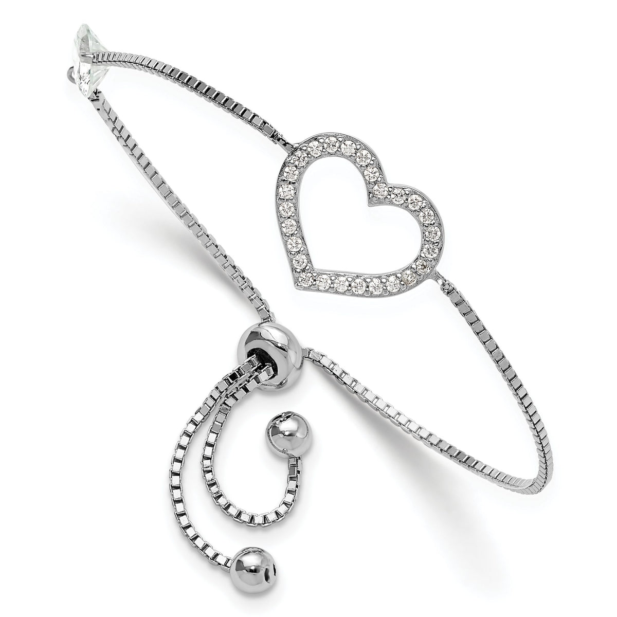 Cubic Zirconia Open Heart Bolo Bracelet in Sterling Silver, 12.5mm Adjustable - Sophia Jewelers Main image