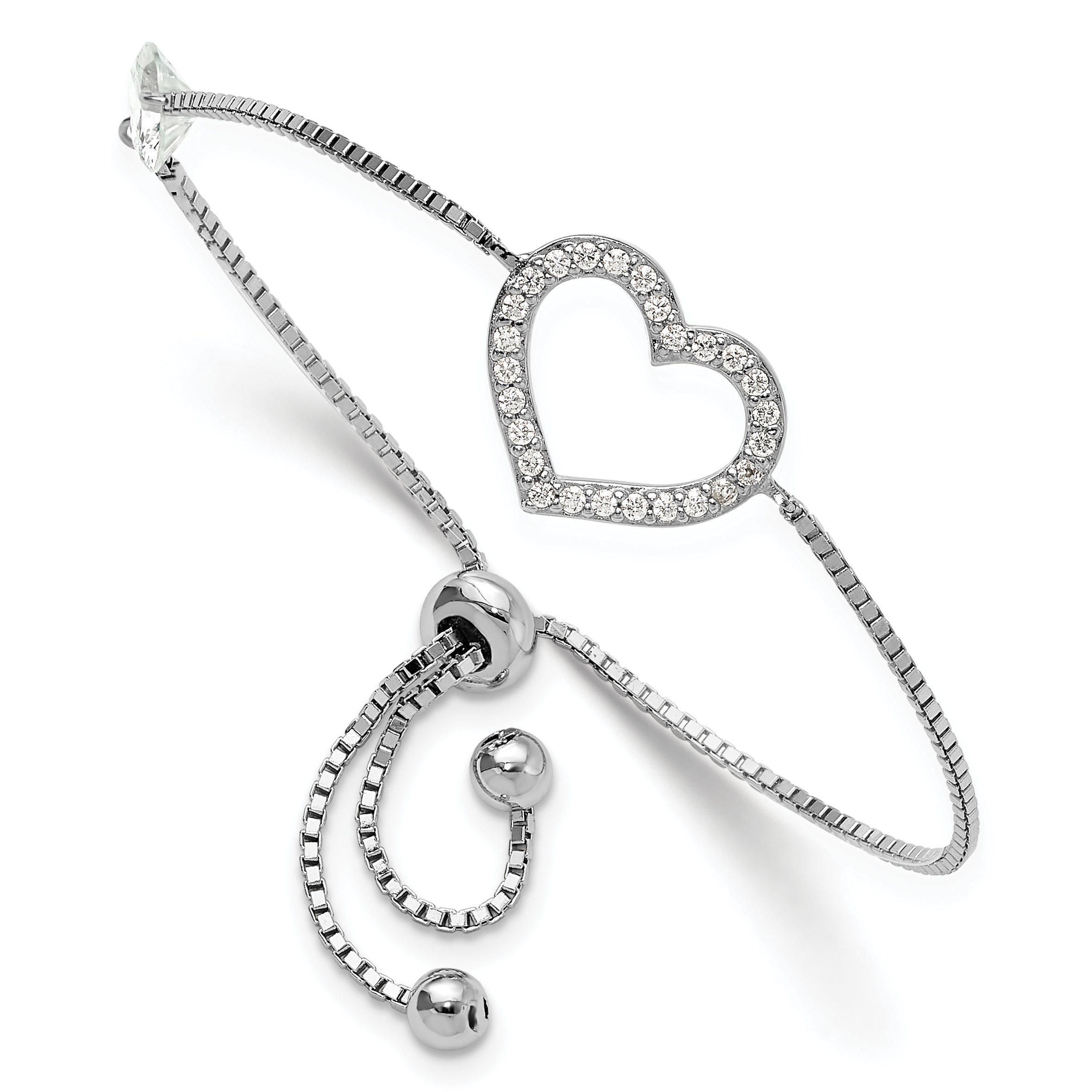 Sterling Silver Rhodium-plated Polished CZ Open Heart Adjustable Bracelet Main image