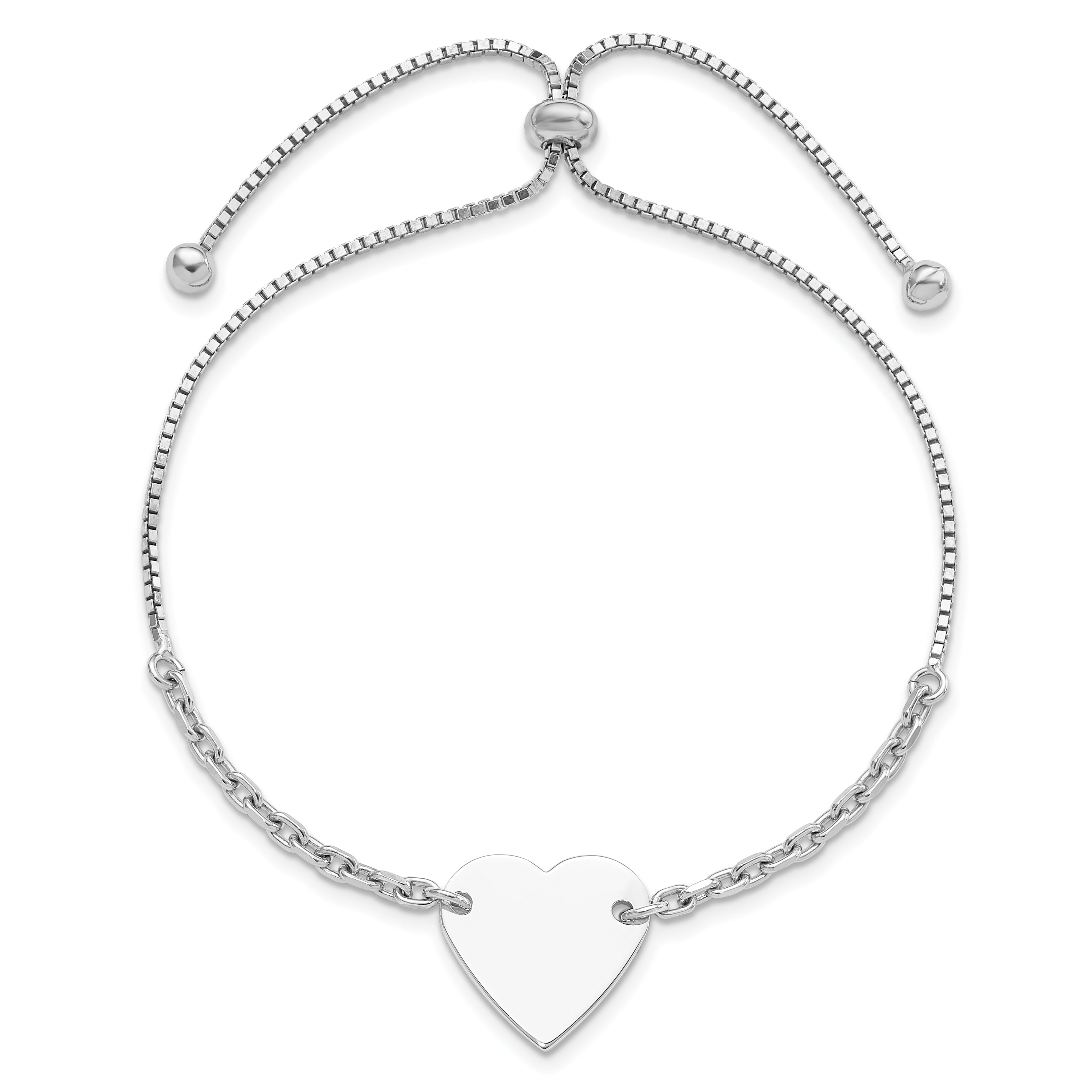 Sterling Silver Rhodium-plated Polished Heart Disc Adjustable Bracelet Secondary image
