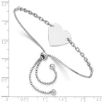 Sterling Silver Rhodium-plated Polished Heart Disc Adjustable Bracelet