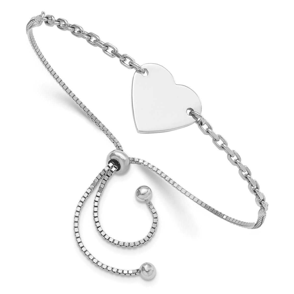 Heart Disc Bolo Bracelet in Sterling Silver, 15.85mm Engravable - Sophia Jewelers Main image