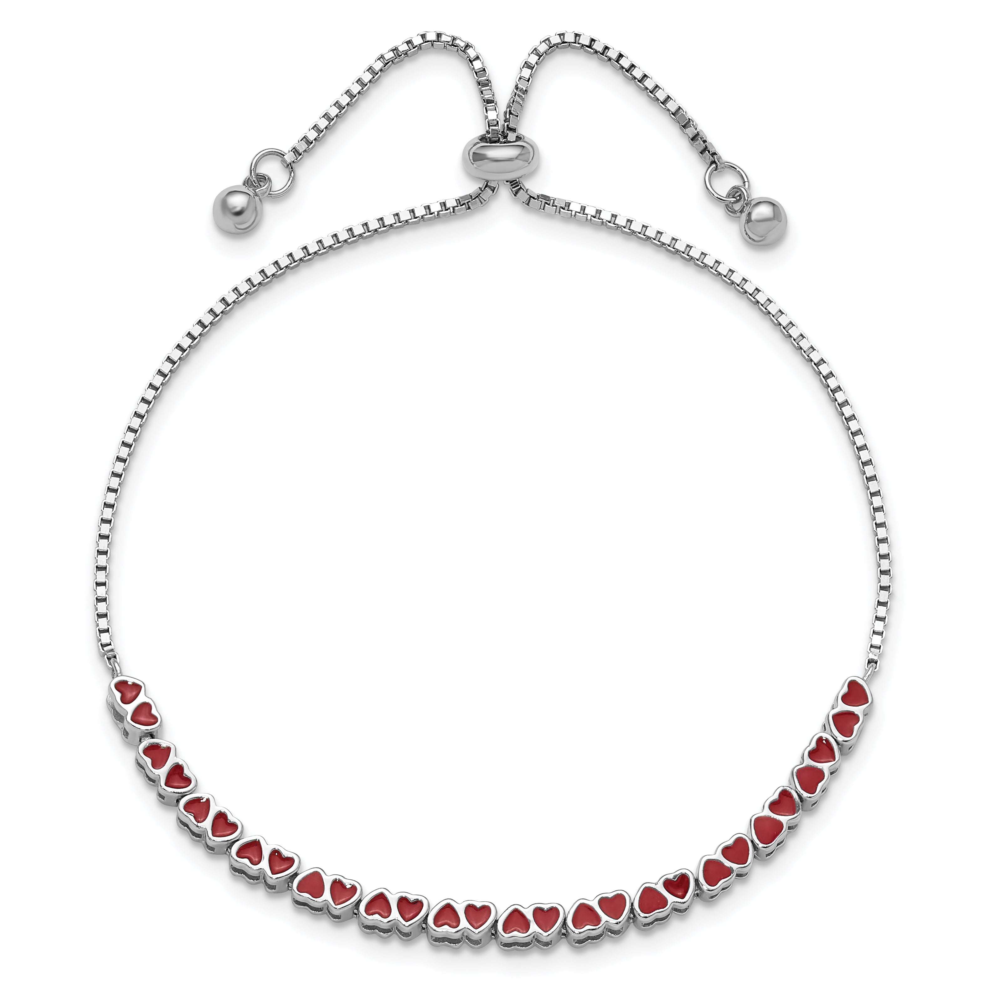 Sterling Silver Rhodium-plated Enameled Hearts Adjustable Bracelet