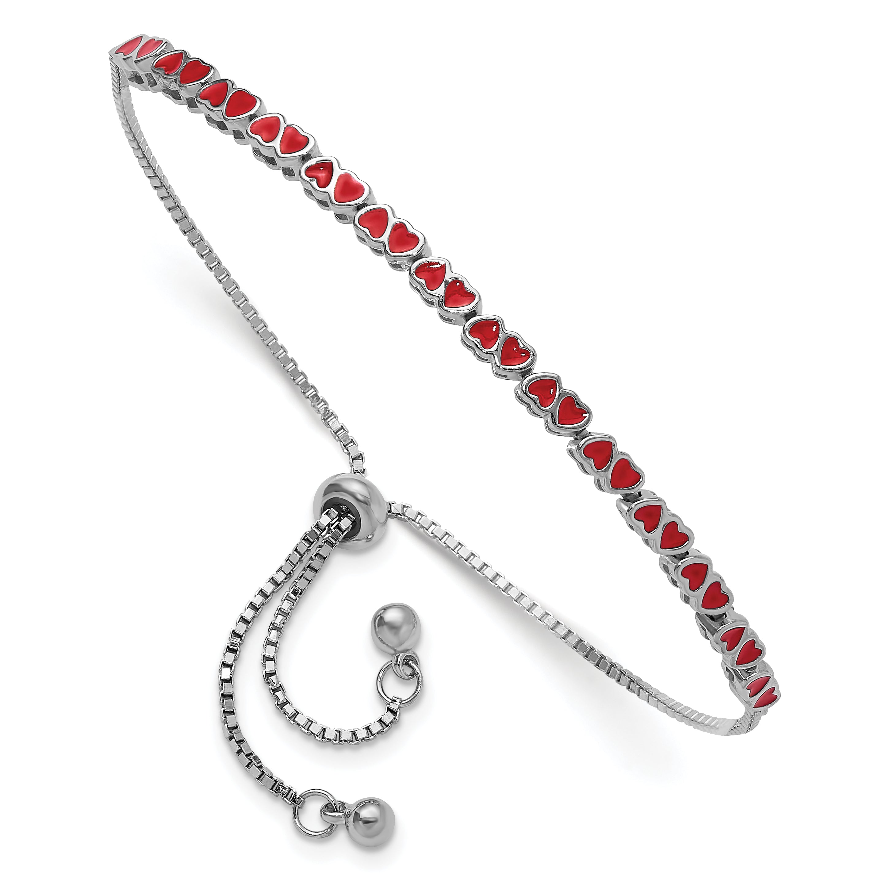 Sterling Silver Rhodium-plated Enameled Hearts Adjustable Bracelet Main image