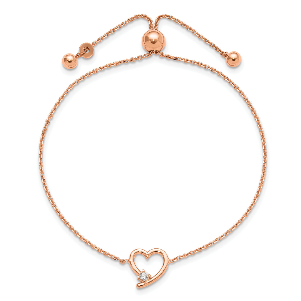 Sterling Silver Rose Gold-plated Open Heart with CZ Adjustable Bracelet