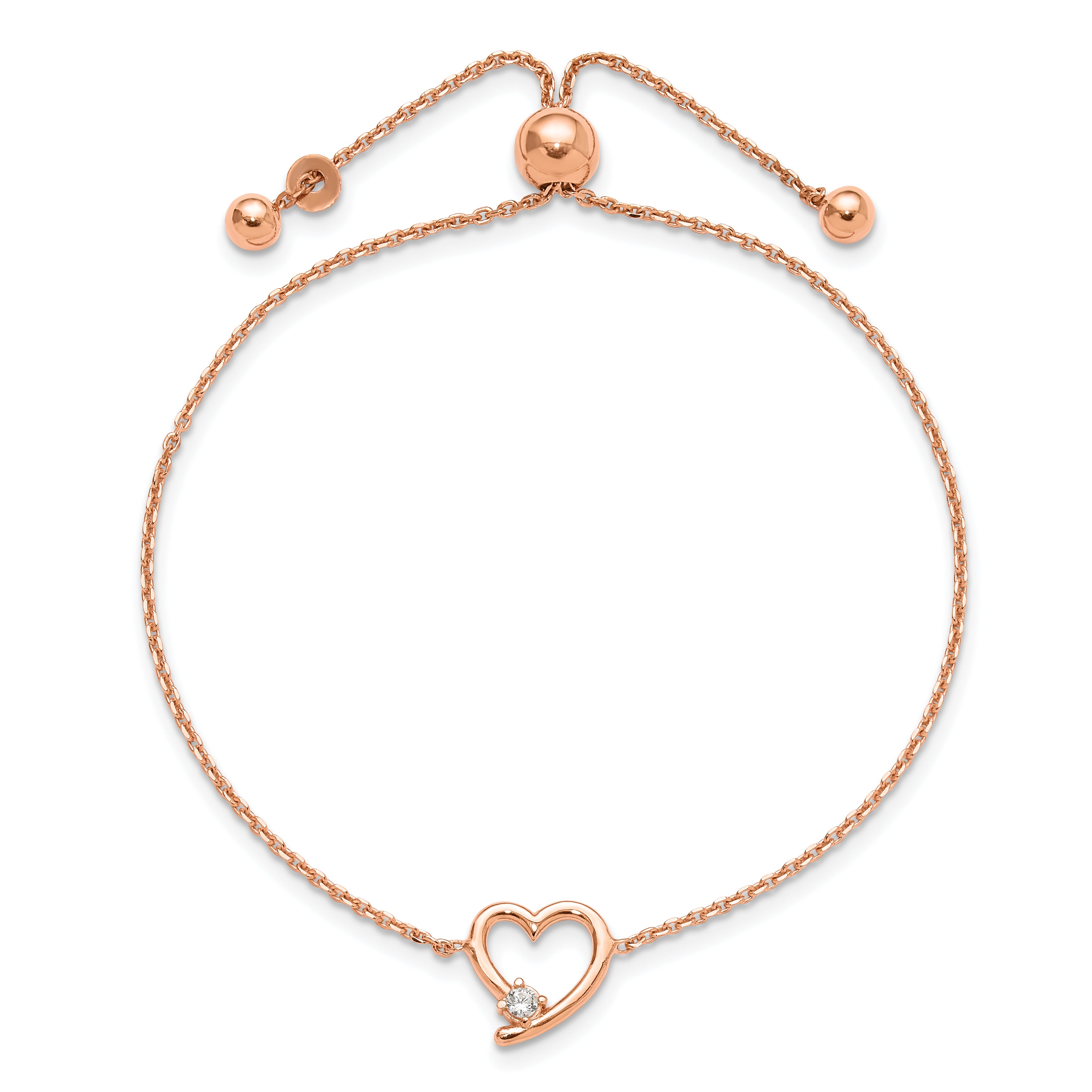 Sterling Silver Rose Gold-plated Open Heart with CZ Adjustable Bracelet
