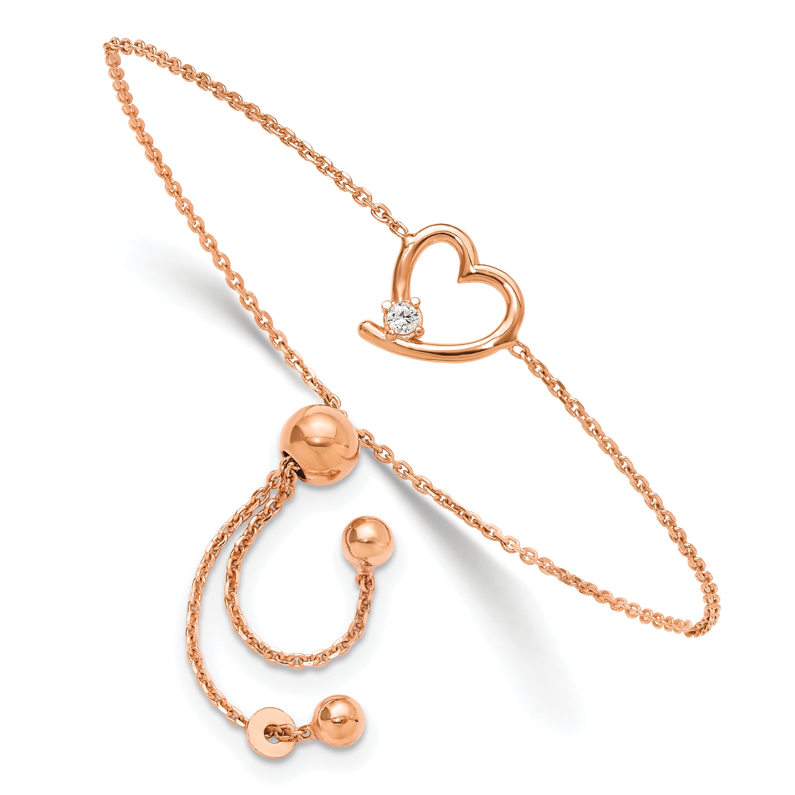 Sterling Silver Rose Gold-plated Open Heart with CZ Adjustable Bracelet Main image