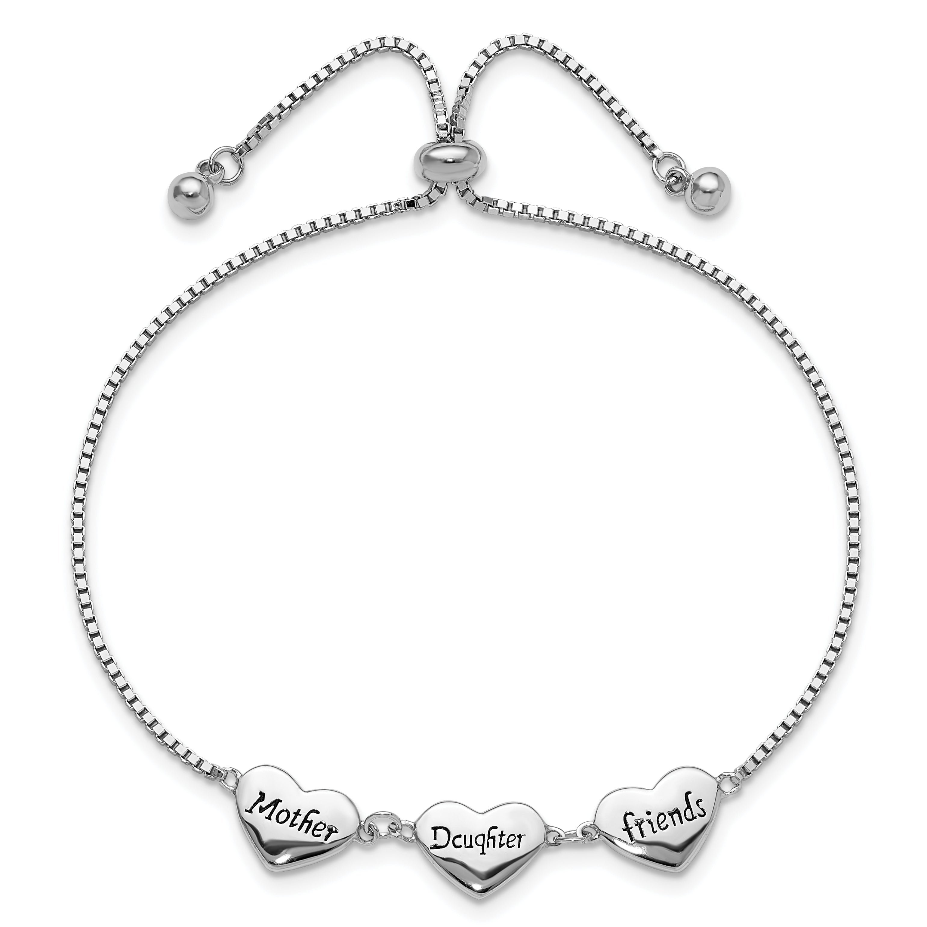 Sterling Silver RH-plated Enamel MOTHER/DAUGHTER/FRIENDS Bracelet
