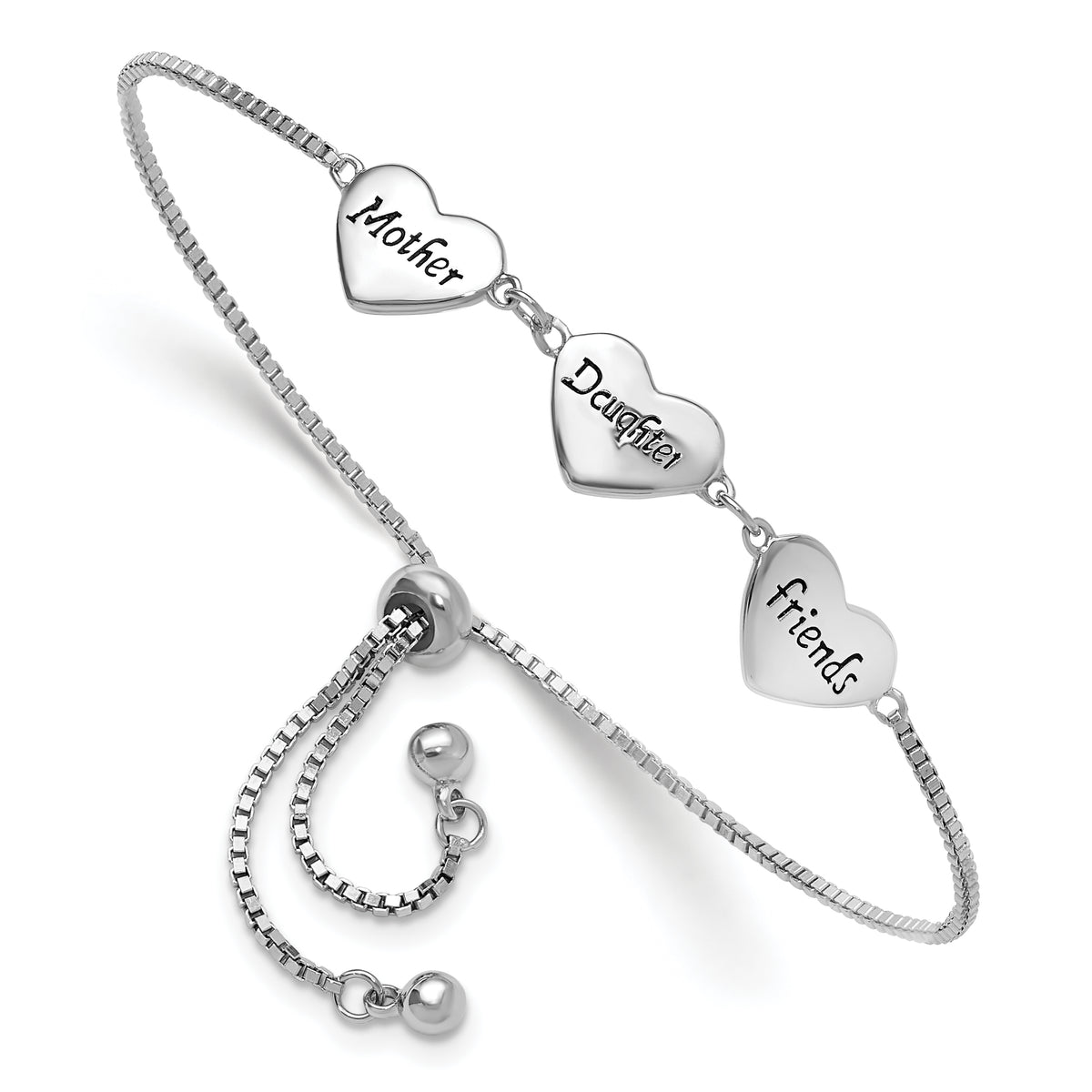 Sterling Silver RH-plated Enamel MOTHER/DAUGHTER/FRIENDS Bracelet