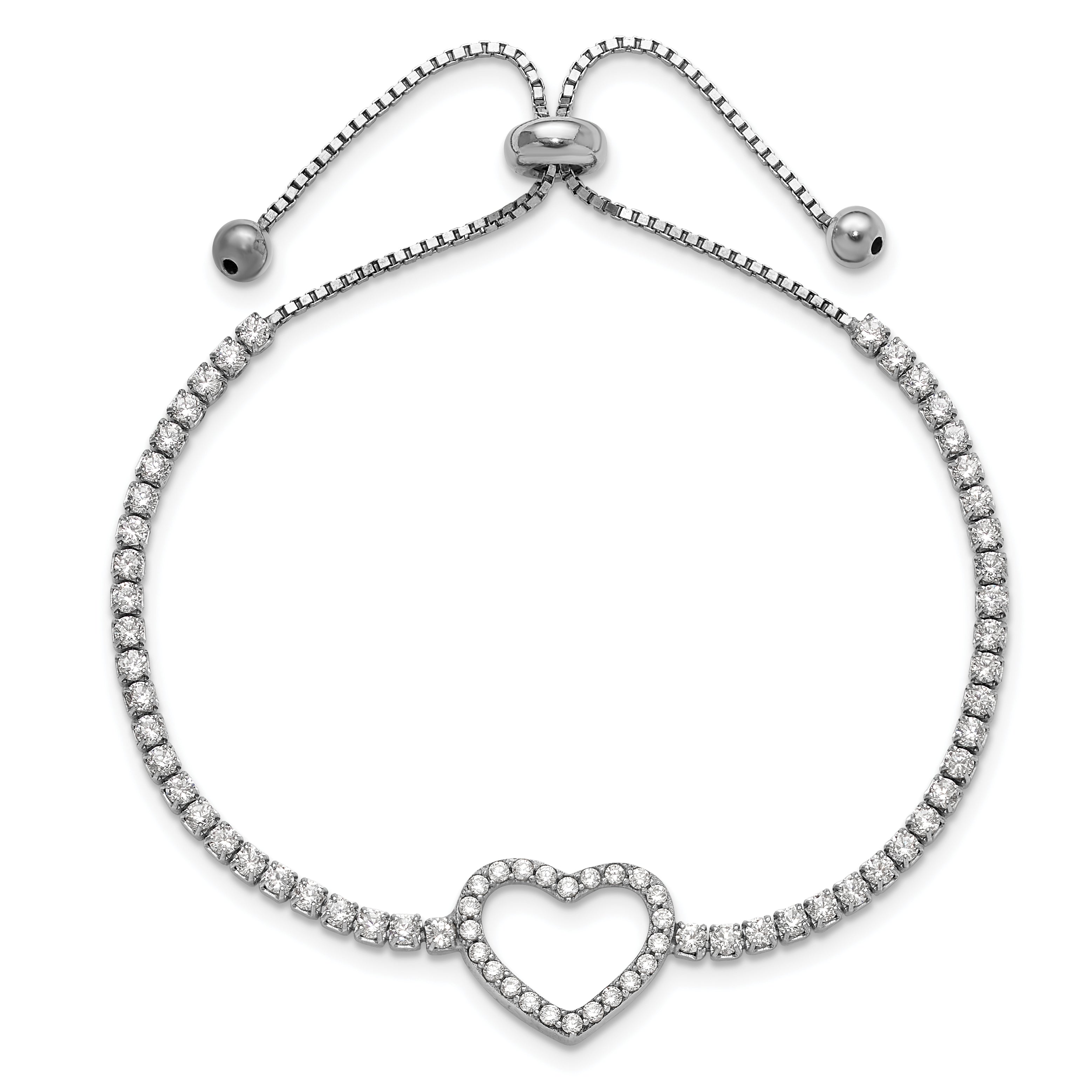 Sterling Silver Rhodium-plated CZ Heart Adjustable Bracelet Secondary image