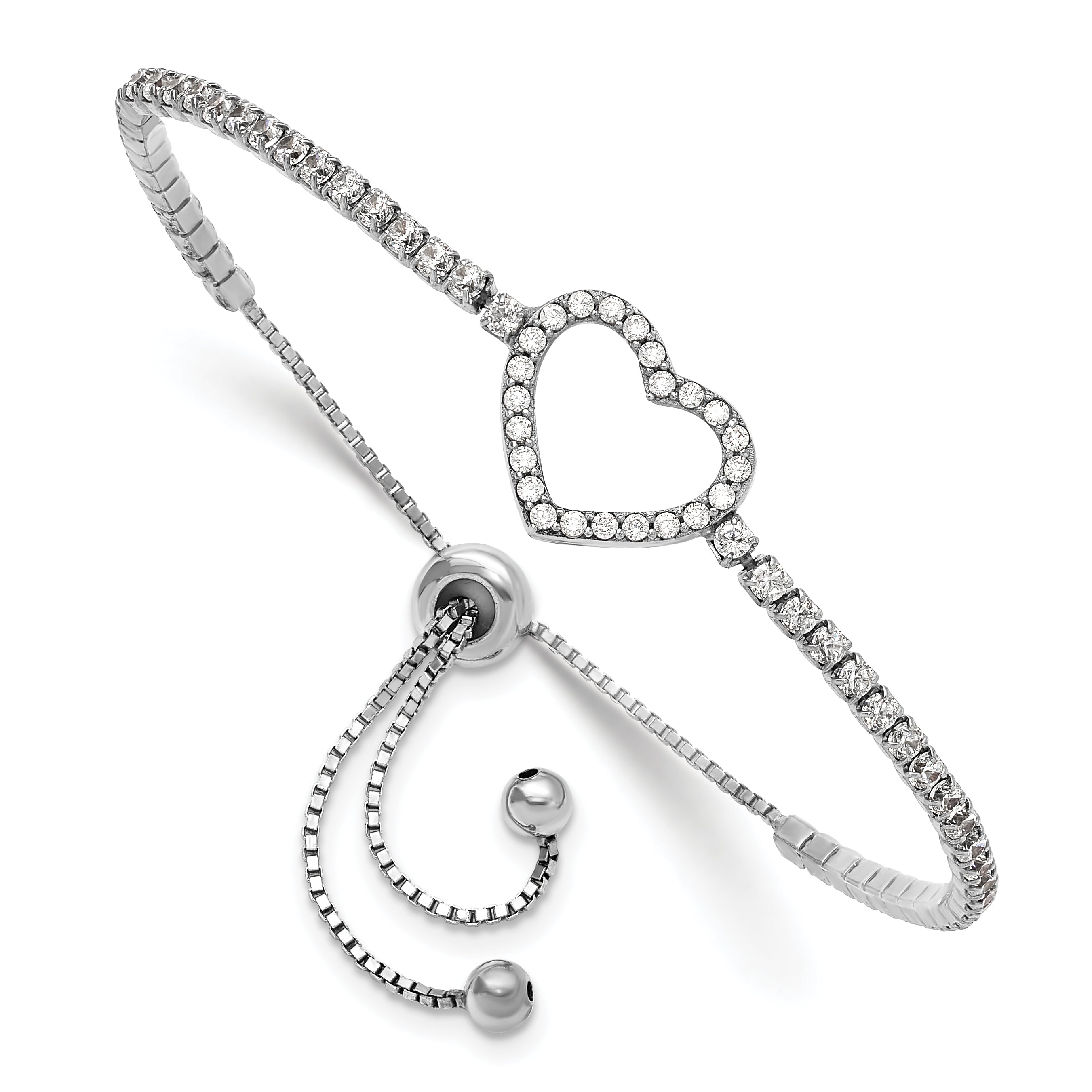 Sterling Silver Rhodium-plated CZ Heart Adjustable Bracelet Main image