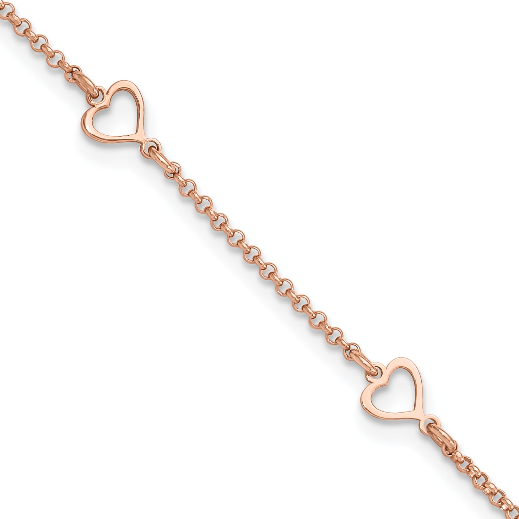 Sterling Silver Rose Tone Hearts 9in Plus 1in ext Anklet Main image