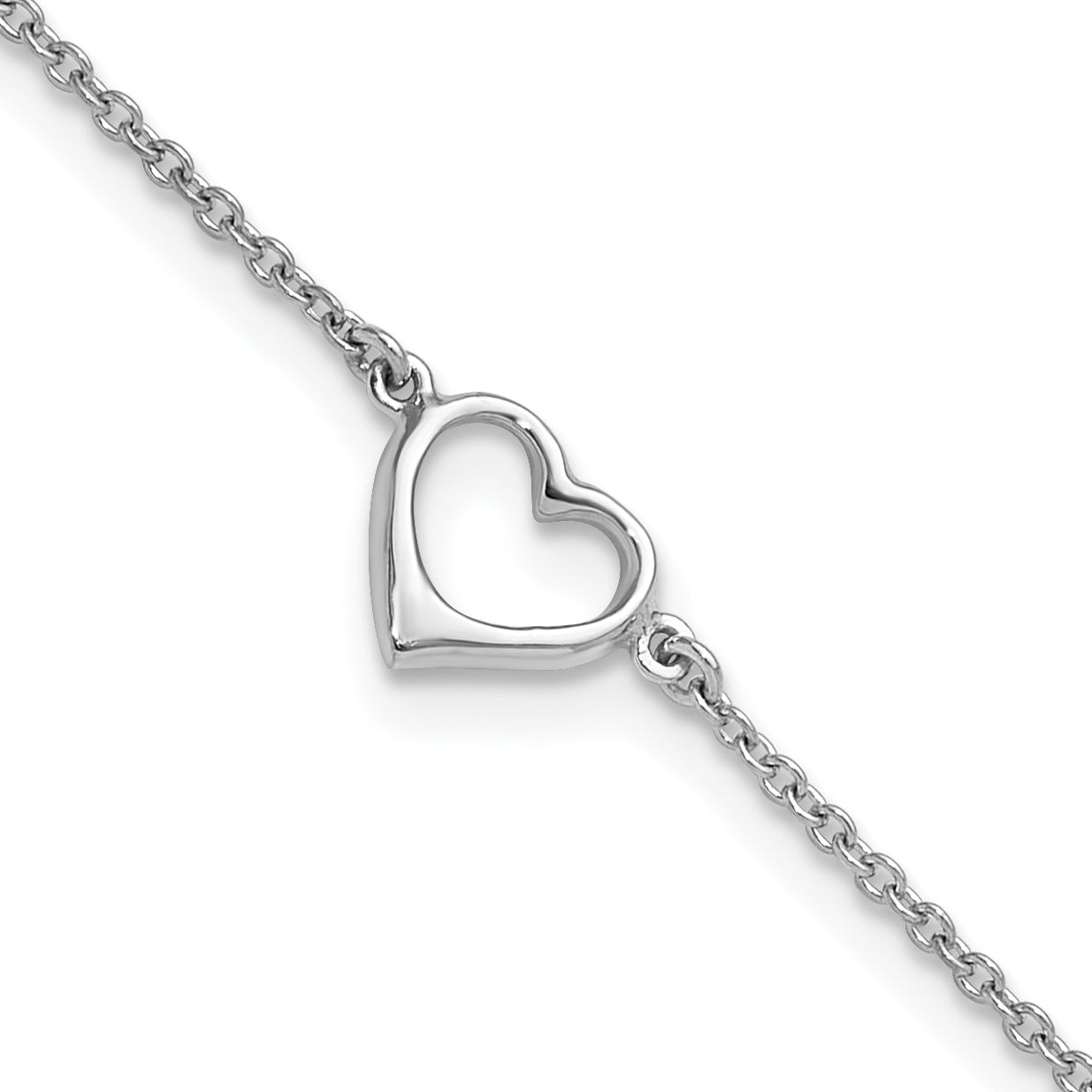Sterling Silver Rhodium-Rhodium-Plated Open Heart 10in Anklet Main image