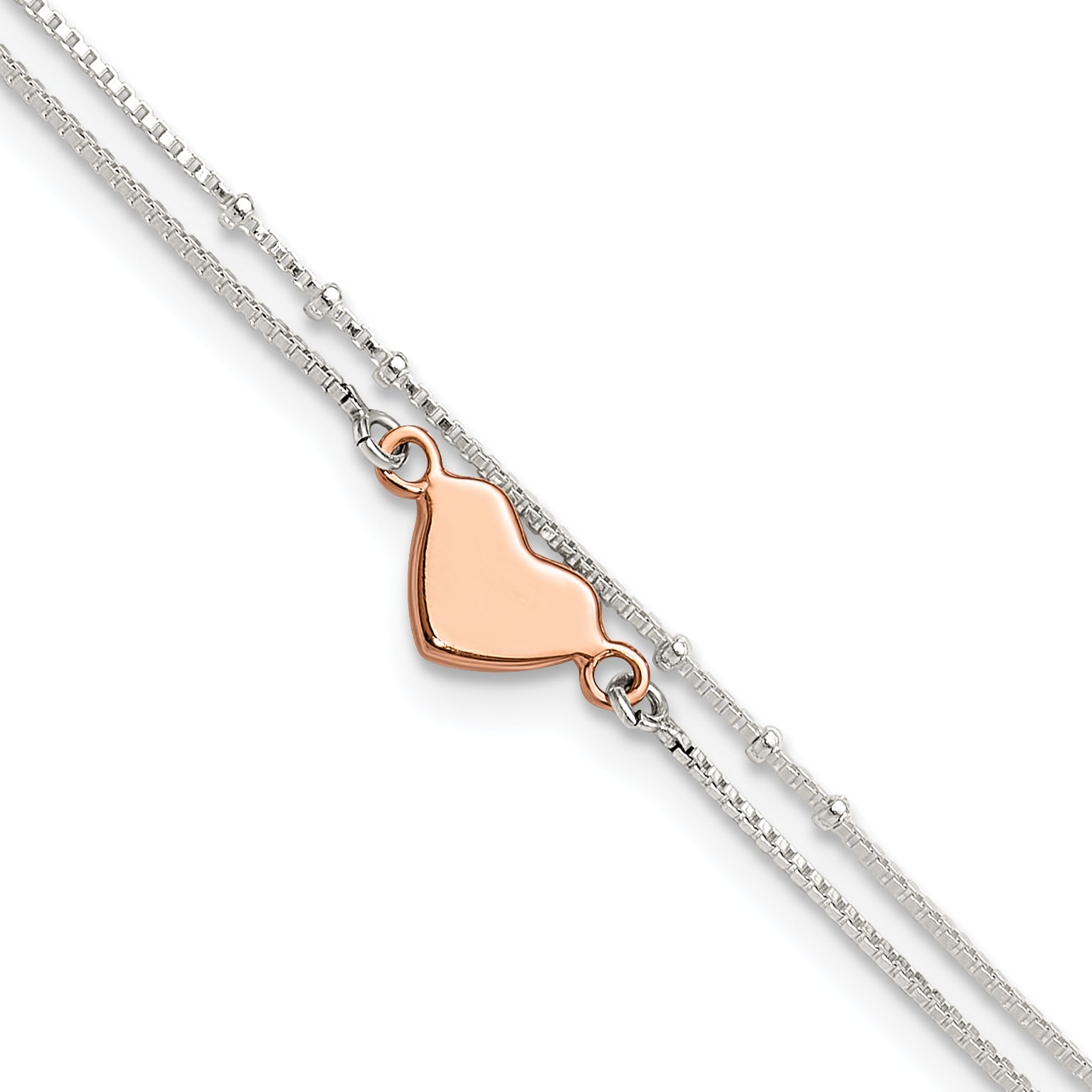 Sterling Silver Rose Tone 2-Strand Heart 9in Plus 1in ext. Anklet Main image