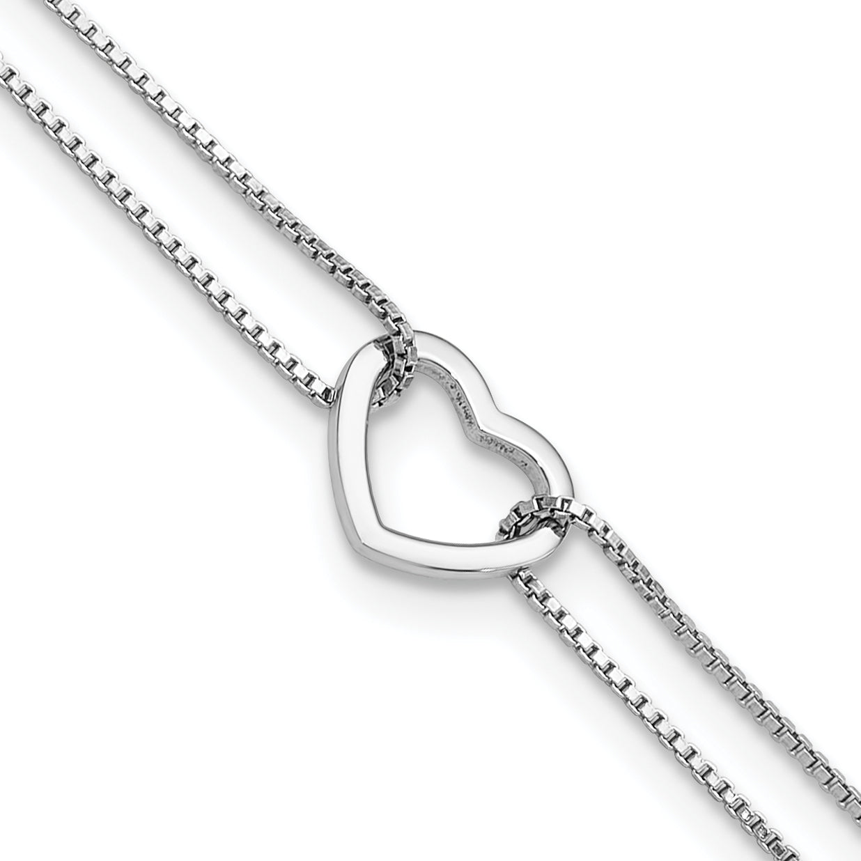Sterling Silver Rhodium-Platedod-plated Polished Heart Beaded 9in w/1in ext Anklet