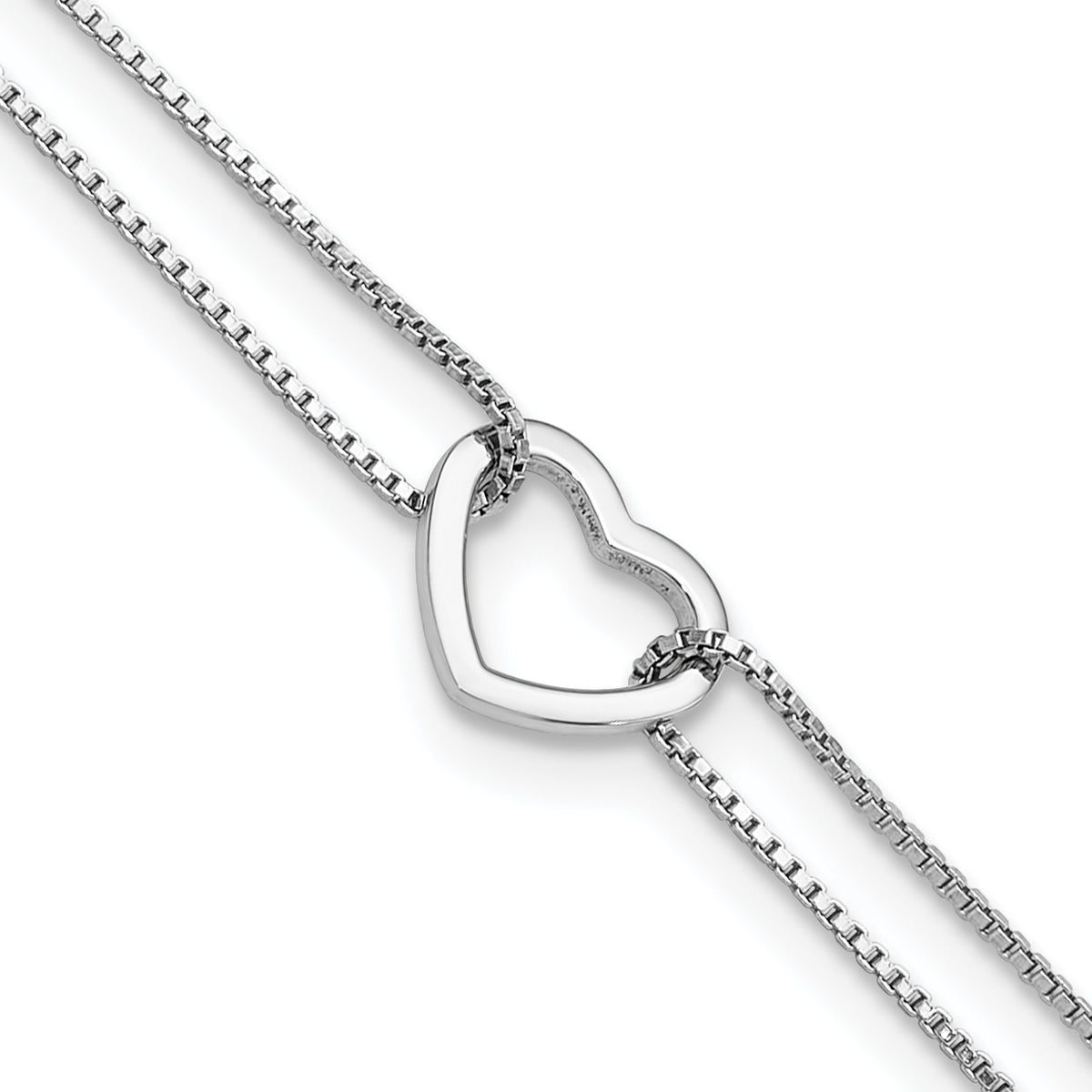 Sterling Silver Rhodium-Platedod-plated Polished Heart Beaded 9in w/1in ext Anklet