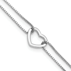 Sterling Silver Rhodium-Platedod-plated Polished Heart Beaded 9in w/1in ext Anklet