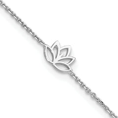 Sterling Silver Rhodium-Rhodium-Plated Louts Flower 9in Plus 1in ext. Anklet