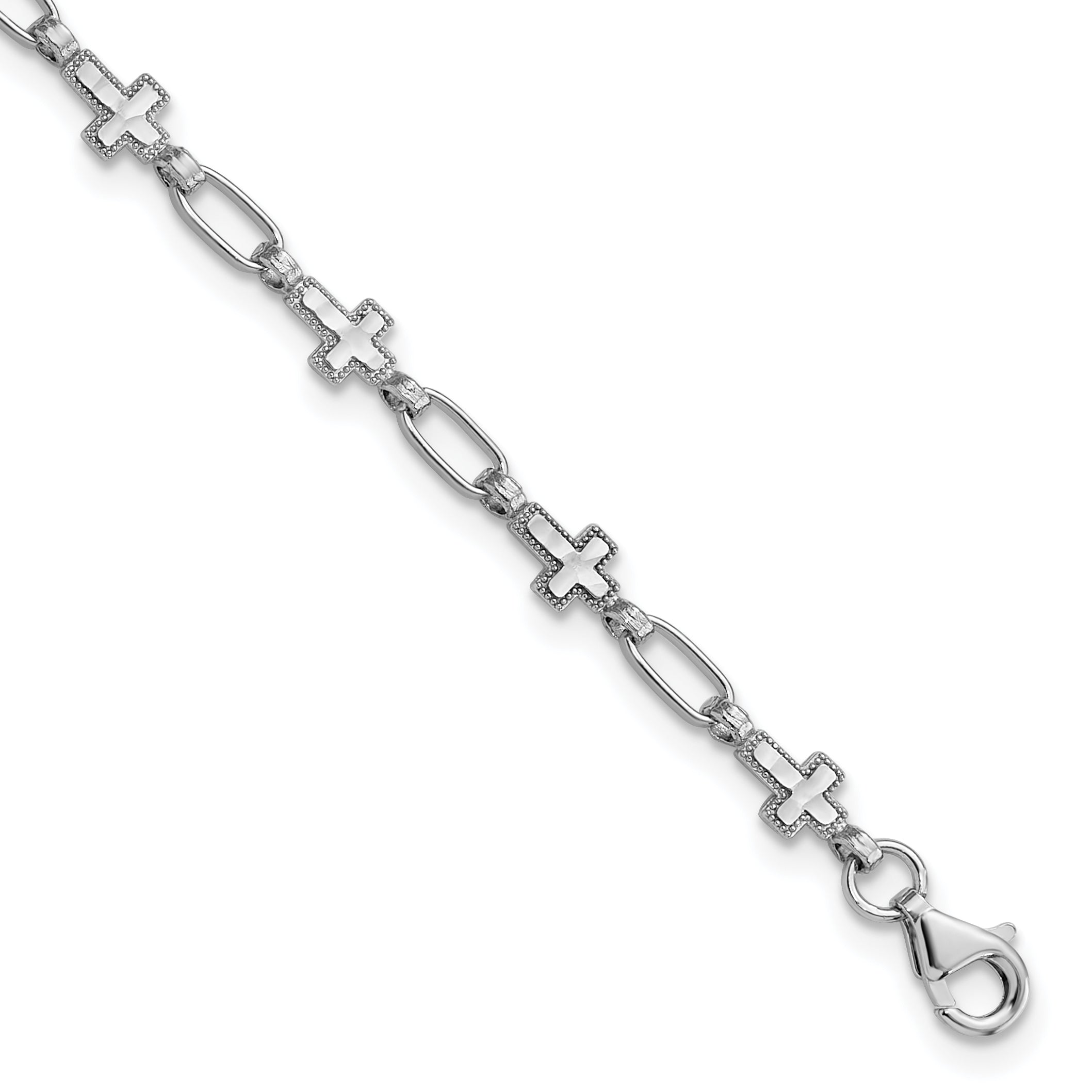 Sterling Silver Rhodium-Rhodium-Plated Cross 7.5in Bracelet Main image