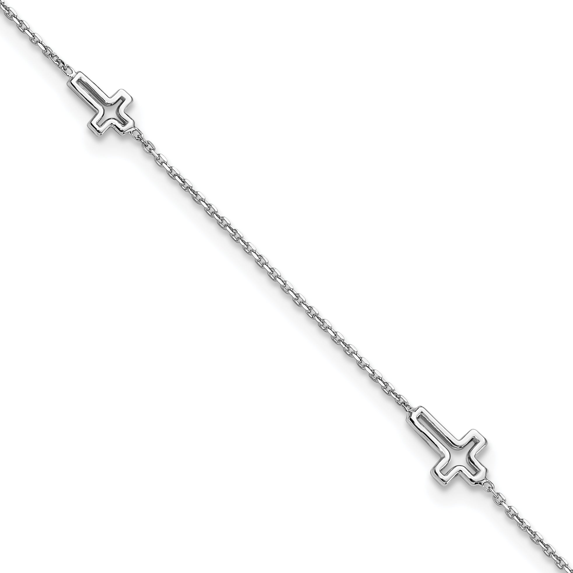 Sterling Silver Rhodium-Rhodium-Plated Open Cross 9in Plus 1in Ext. Anklet Main image